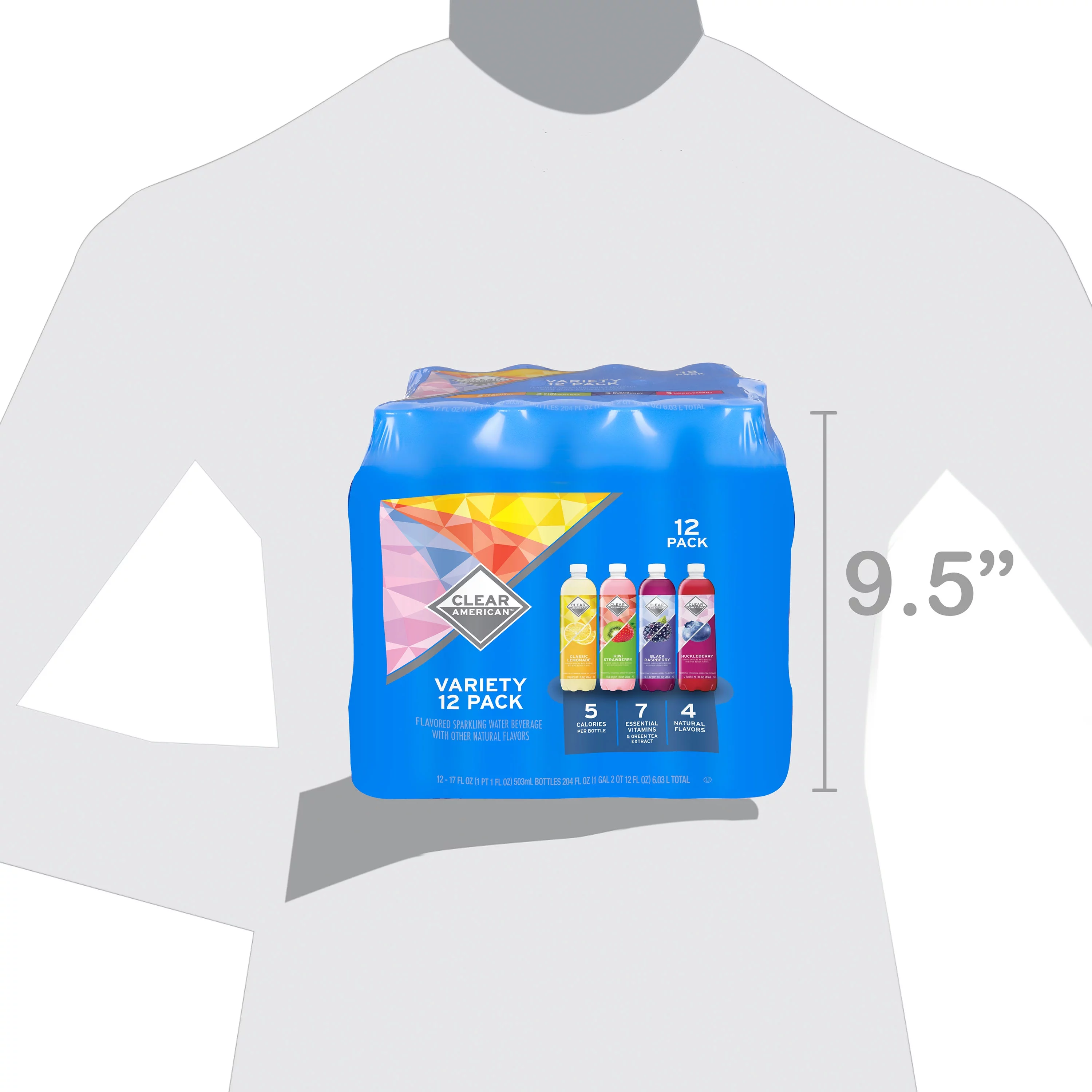 Clear American Sparkling Water Variety Pack, 17 fl oz, 12 Count