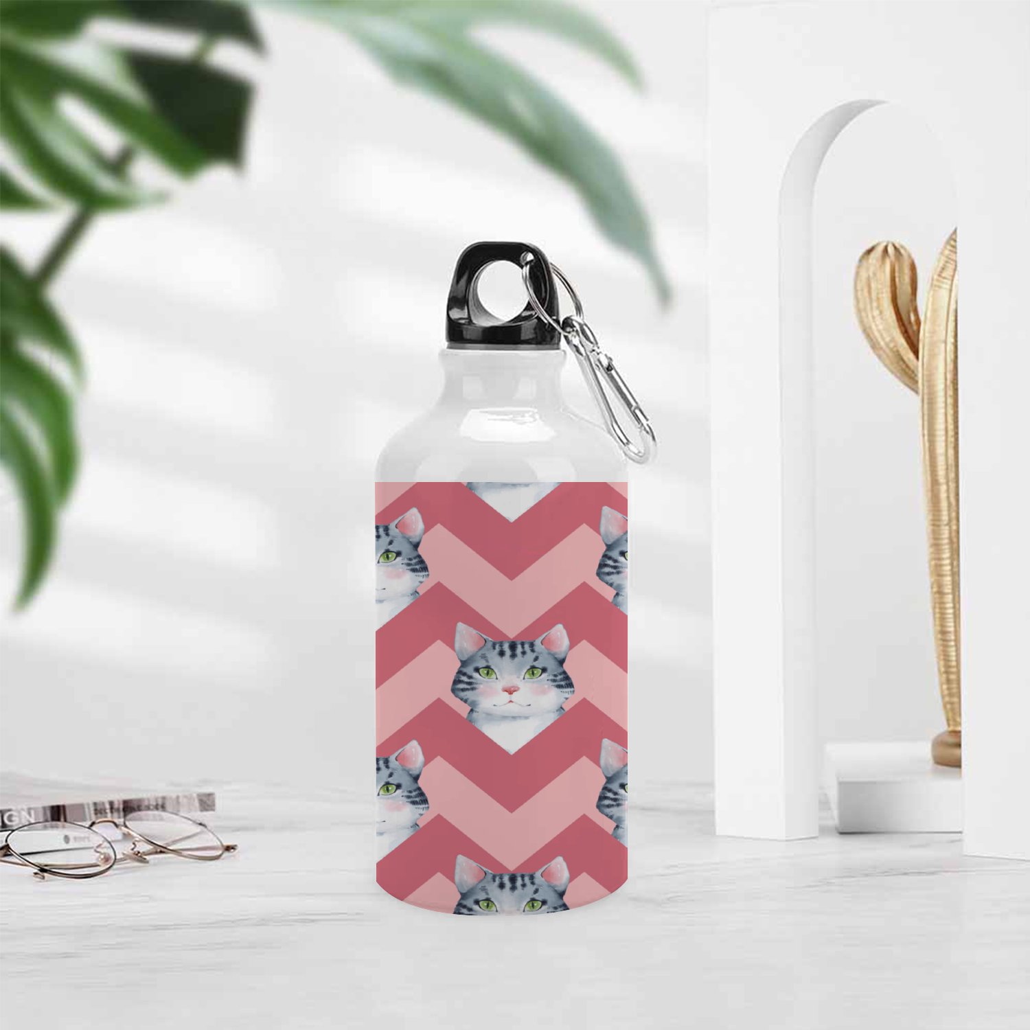 GZHJMY Sports Water Bottles, Seamless Pattern with Watercolor Cats Large Capacity Aluminium Portable Leakproof Lightweight Drink Bottles for Fitness and Outdoor Enthusiasts