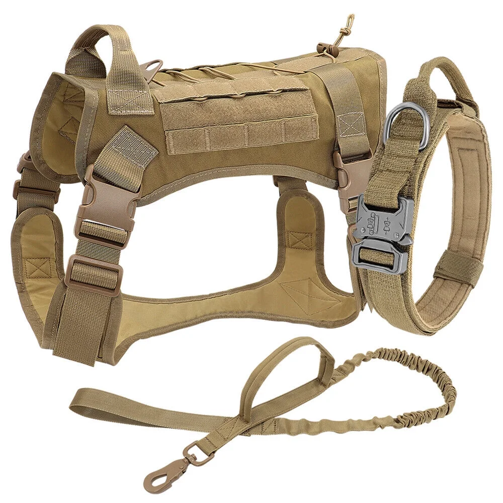 Military Tactical Dog Harness Molle Vest & Collar & Leash for German shepherd XL
