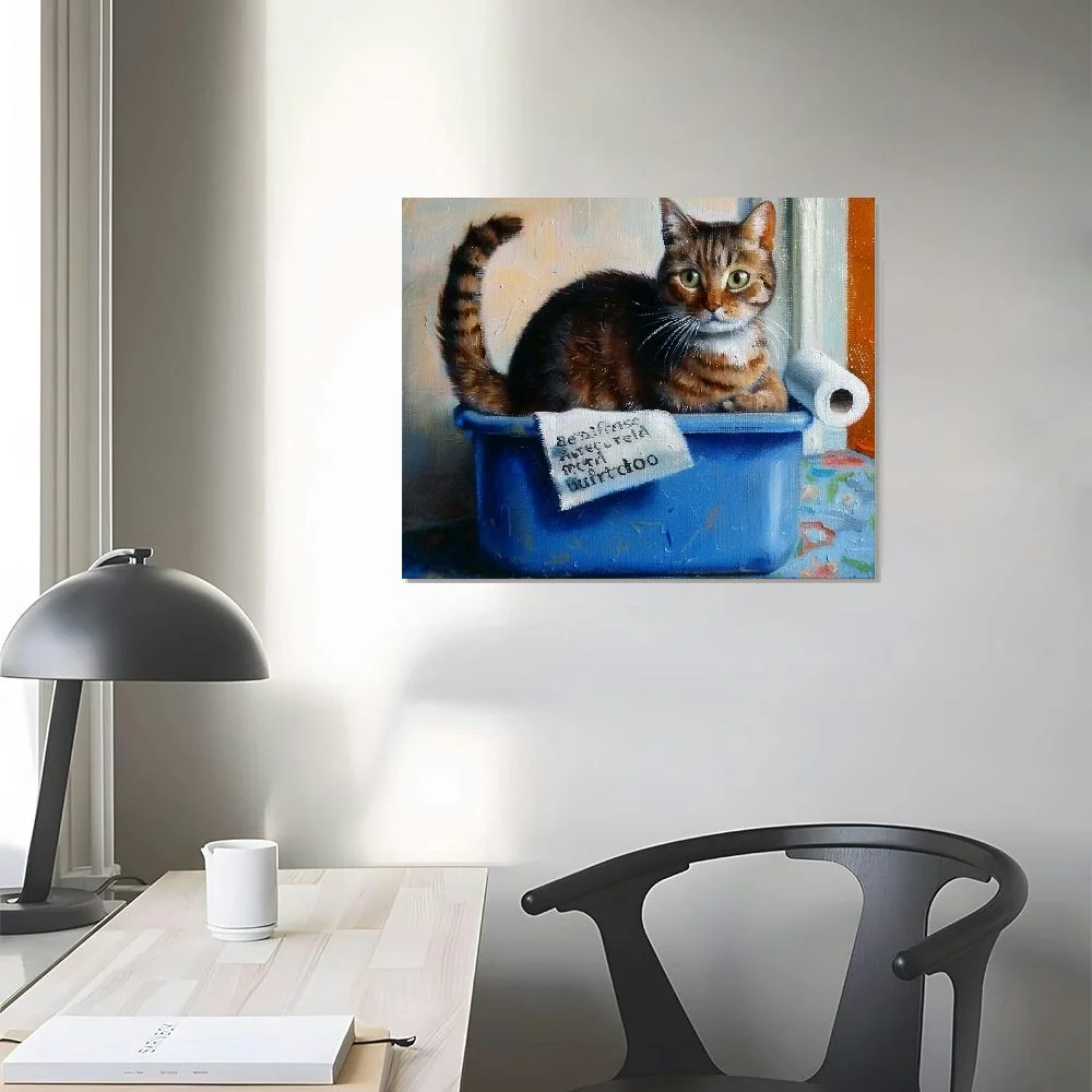 COMIO Litter Box Reading Funny Cat Pet Painting Wall