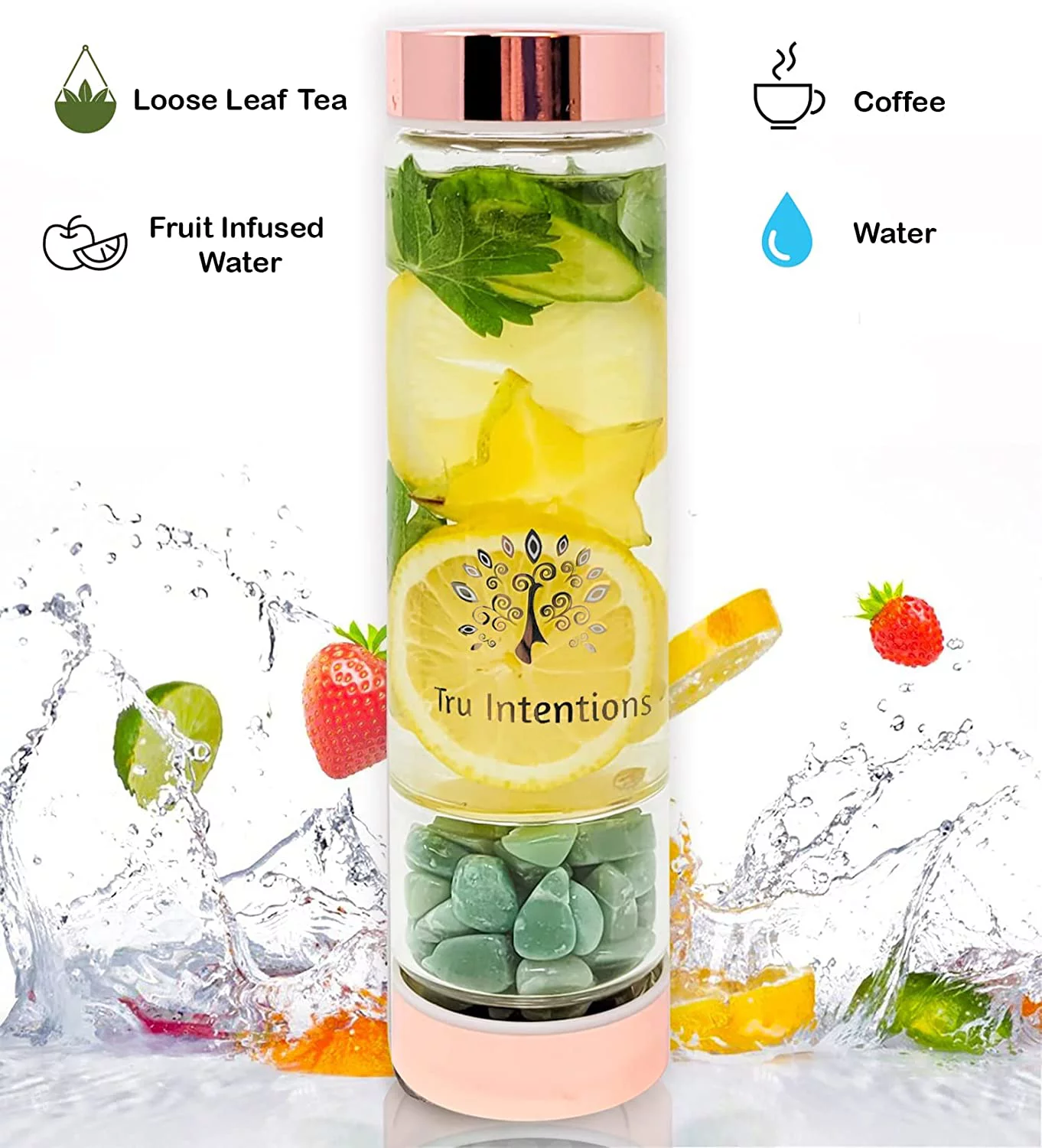 Rose Gold - Aventurine Healing Power Crystal Infuser Glass Bottle