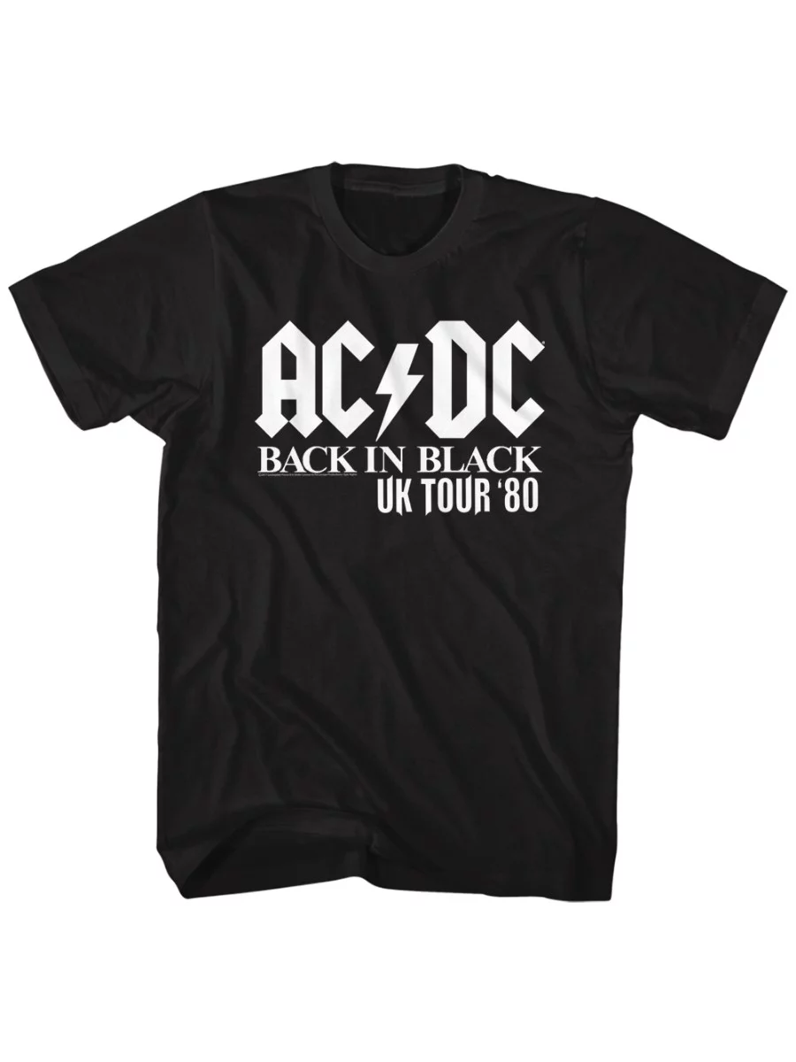 AC/DC Hard Rock Band Music Group Back in Black 1980 UK Tour Adult T-Shirt XLT