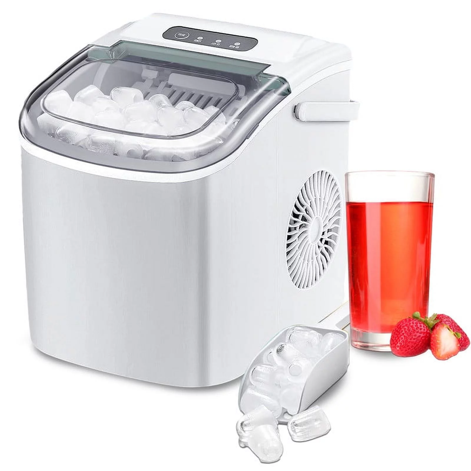 Ice Makers Countertop, Portable Ice Maker Machine with Handel, 9 Ice Cubes Ready in 8 Mins (White)