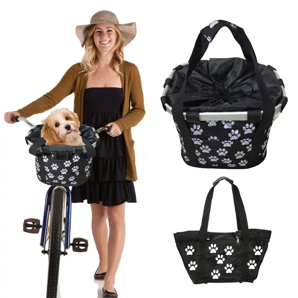 Bike Basket Removable Bicycle Handlebar Basket Folding Small Pet Cat Dog Carrier Cycling Bag Shopping Basket