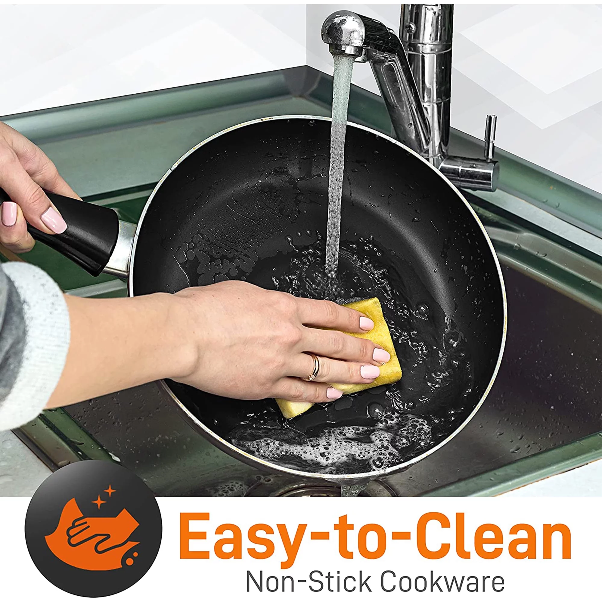 SereneLife 11 Piece Non Stick Pots, Pans, and Utensil Cookware Set, Black