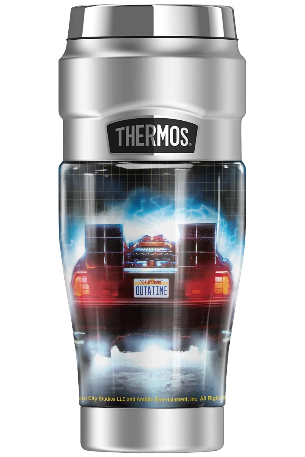 Back To The Future Delorian Flames And Lightning THERMOS STAINLESS KING Stainless Steel Travel Tumbler, Vacuum insulated & Double Wall, 16oz