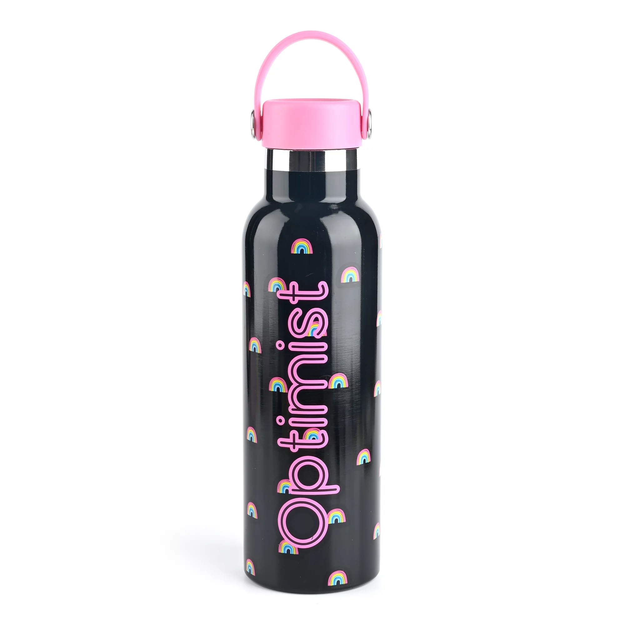 Claire's Rainbow Optimist Water Bottle, Black, Plastic, 20.2 Fluid Ounces, 1 Piece