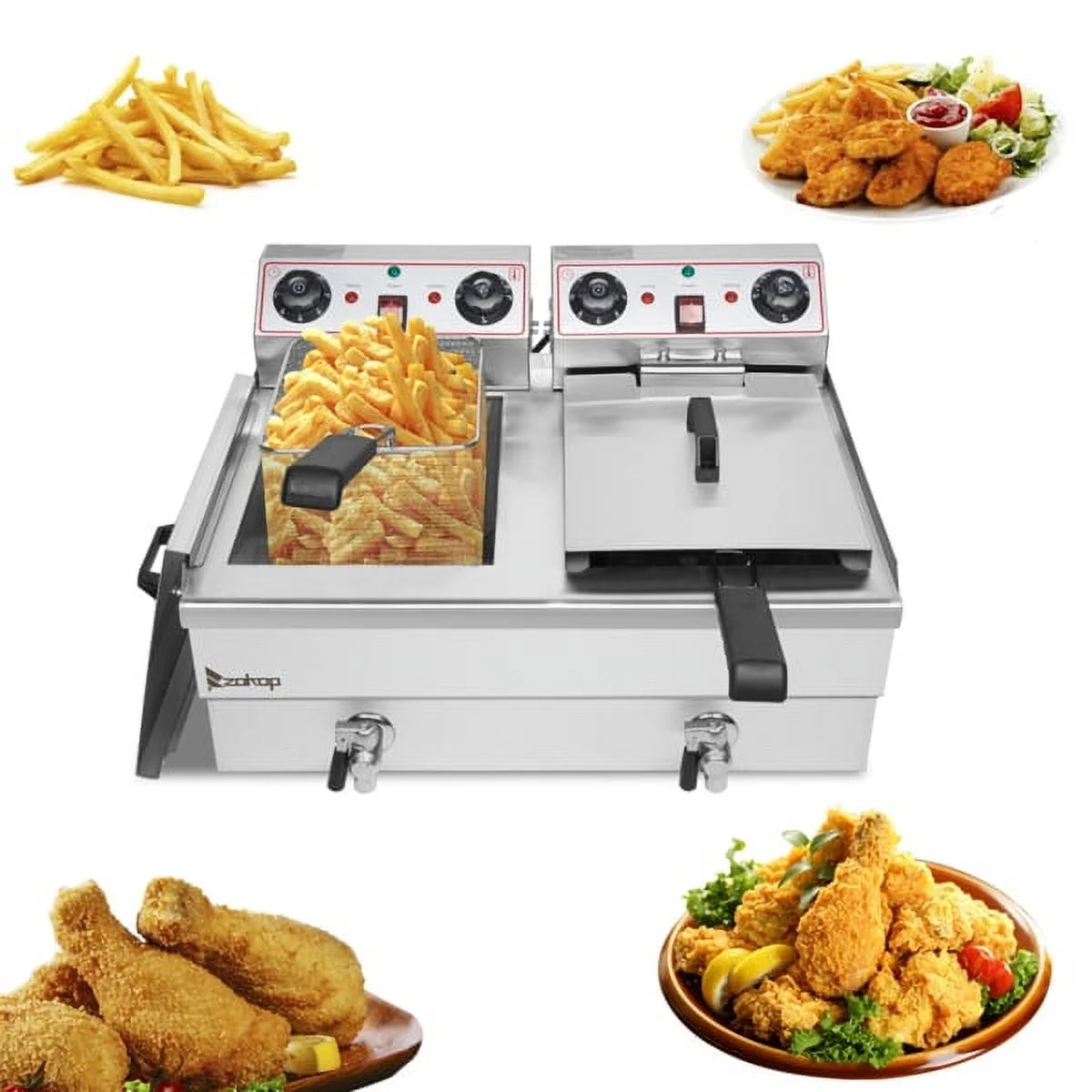 SYTHERS Double Tank Deep Fryer 16.9Qt/16L Total Capacity 24.9Qt/23.6L Stainless Steel Faucet Double Tank Deep Fryer 3400W Max (8L 8L Big Blue/Large Handle)
