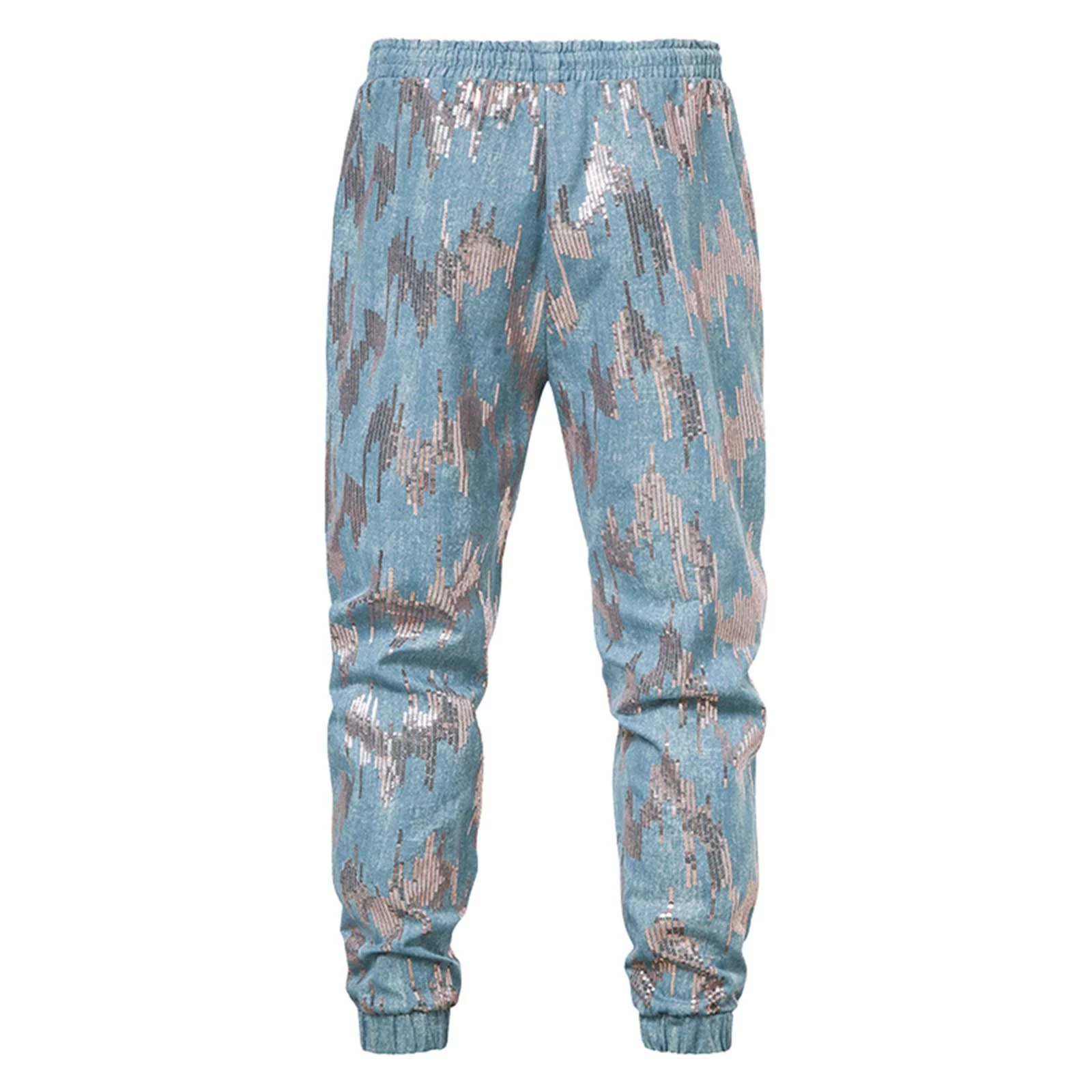 Mens Loose Sequins Leggings Youth Fashion Casual Dance Party Leggings Pants Sweatpants Blue M