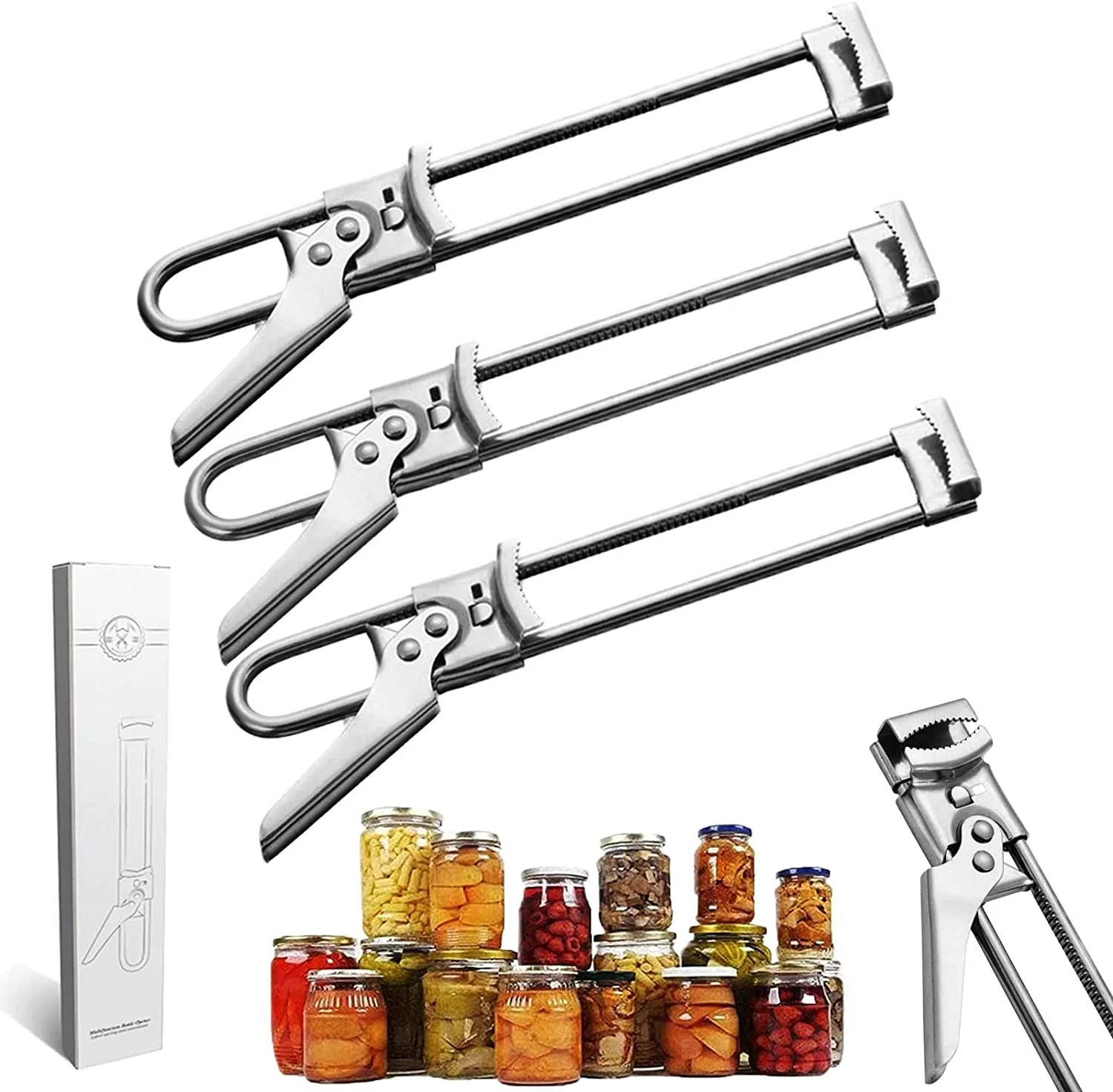 Fullofcarts Jar Opener, Jar Opener for Weak Hands, Adjustable Multifunctional Stainless Steel can Opener Jar Lid Gripper, Lid Opener Jar Opener (3PCS)