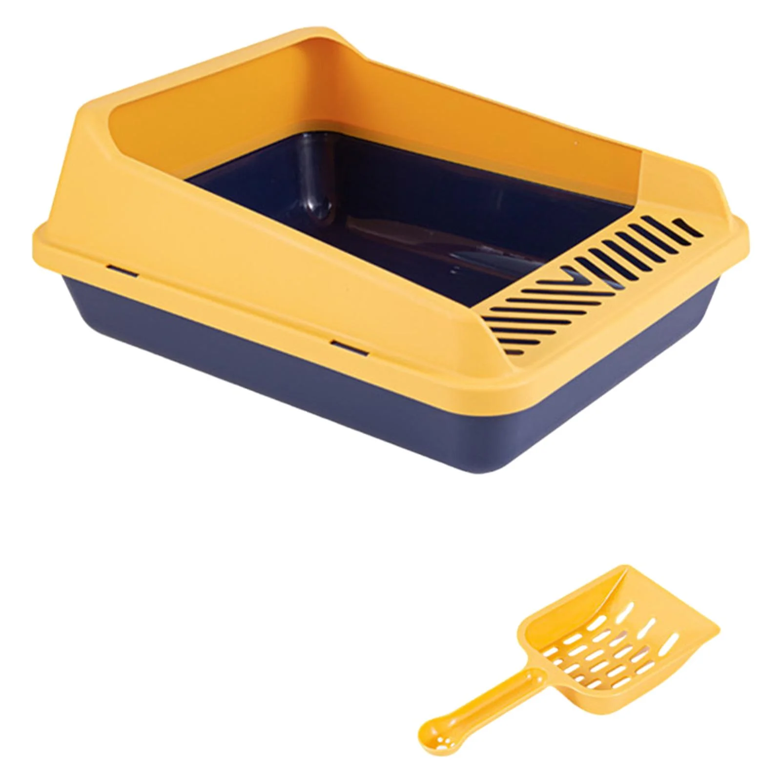 Toysmith High Sided Cat , s Litter Tray, Bedpan for All Kinds of Cats Removable Pet Cat Toilet Sand Box Front Opening L Blue Yellow
