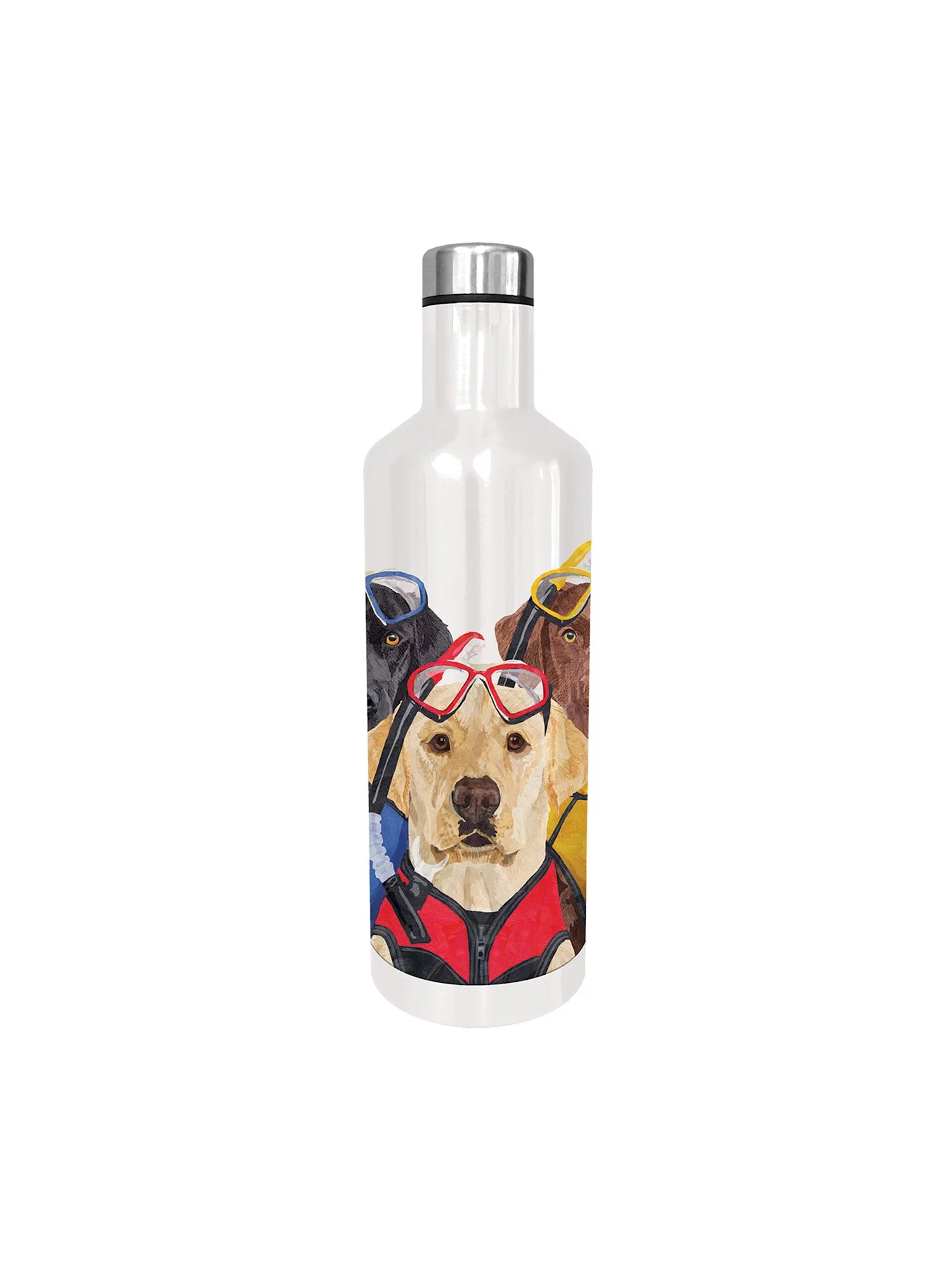 3 Musketeers Dog Water Bottle - BPA Free Double Walled Stainless Steel Travel Cup, Scuba Diving Doggies - Holds 16 1/2 Ounces