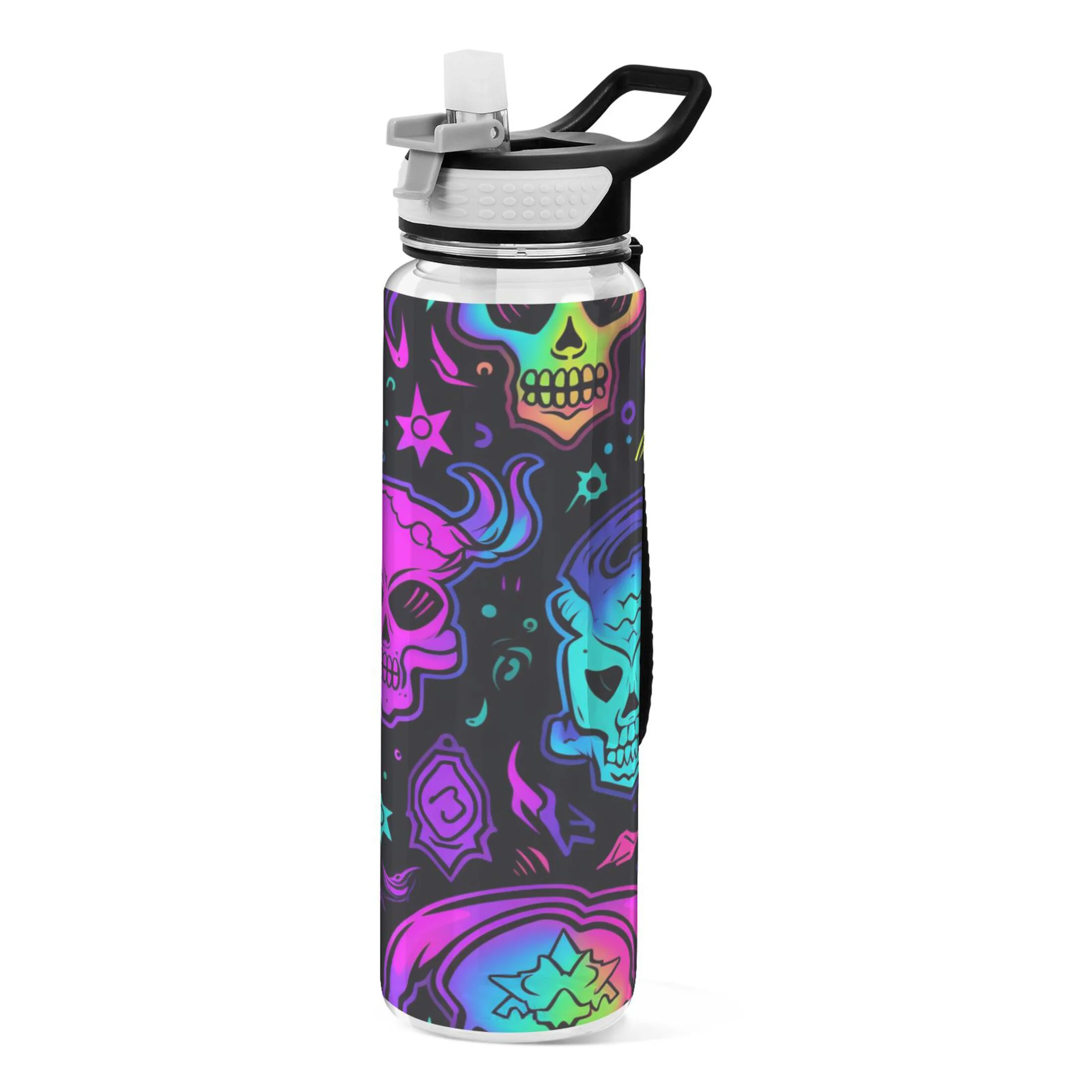 Skeleton Magical Bohomia Devil 32oz Sports Water Bottles Leakproof Tritan Bottle with Straw BPA Free Clear Bottle for Fitness Gym Outdoor Cycling