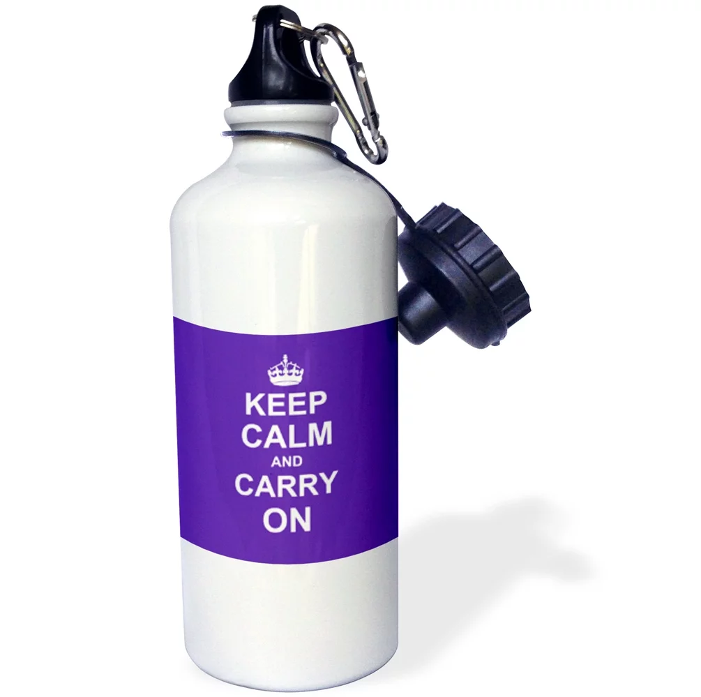 Keep Calm and Carry On - white text on dark violet royal purple crown motivational fun funny humor 21 oz Sports Water Bottle wb-157759-1