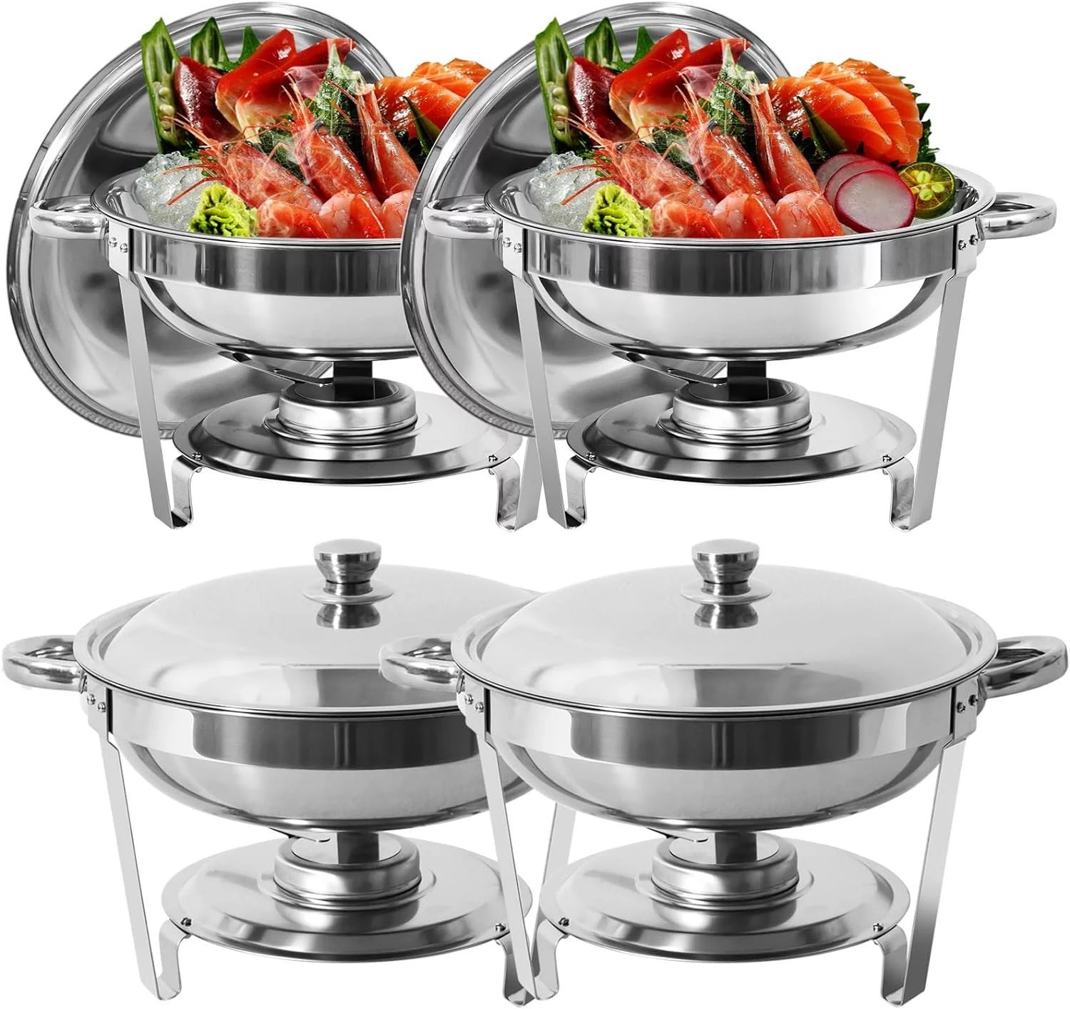 PRIJESSE Chafing Dish Buffet Set, 5Qt 4-Pack Stainless Steel Round Catering Warmer Set for Breakfast,Party