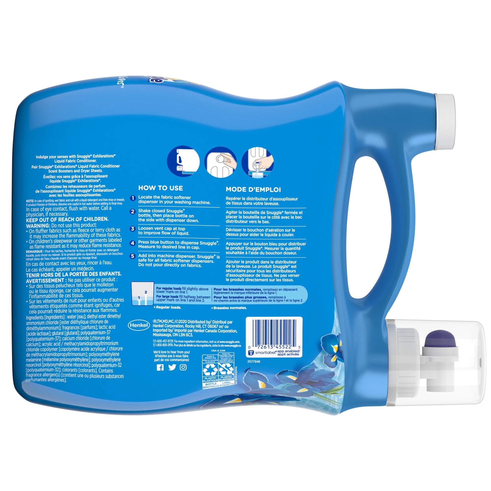 Snuggle Exhilarations Liquid Fabric Softener, Blue Iris & Ocean Breeze, 96 Ounce, 112 Loads