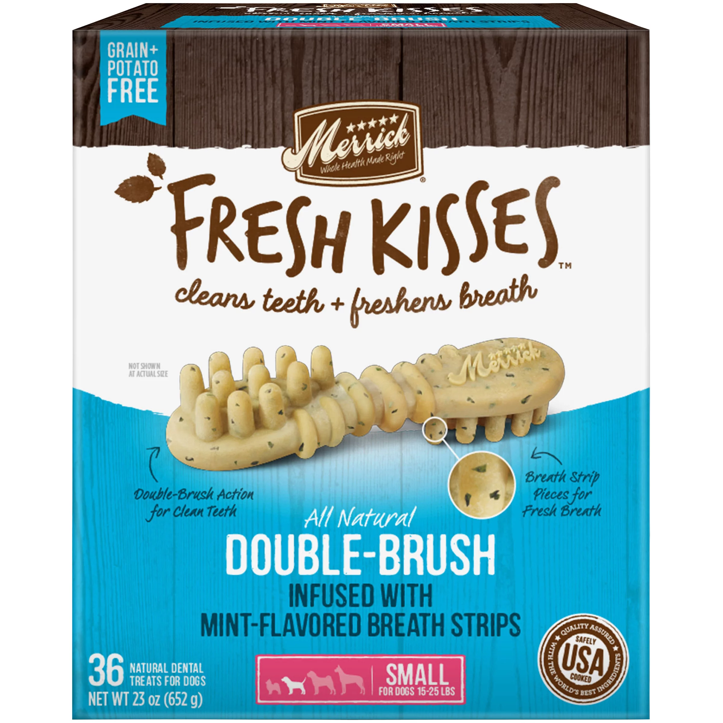 Merrick Fresh Kisses Double-Brush Dental Dog Treats with Mint Breath Strips, 36 Brushes (Pack of 2)