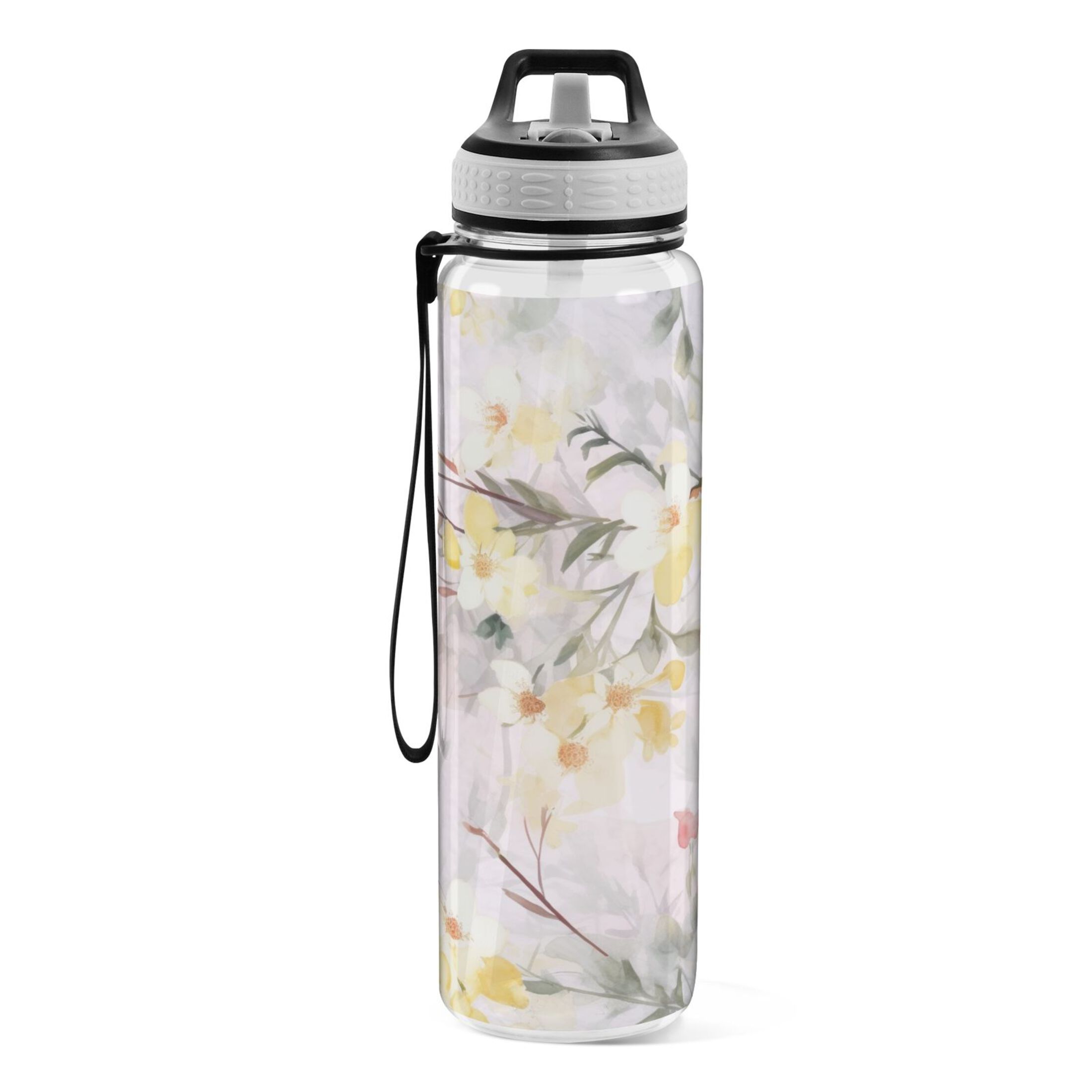 Floral Pink Yellow 32oz Water Bottles with Straw Tritan Leakproof Sports Bottle BPA Free Clear for Fitness Gym Swimming Cycling