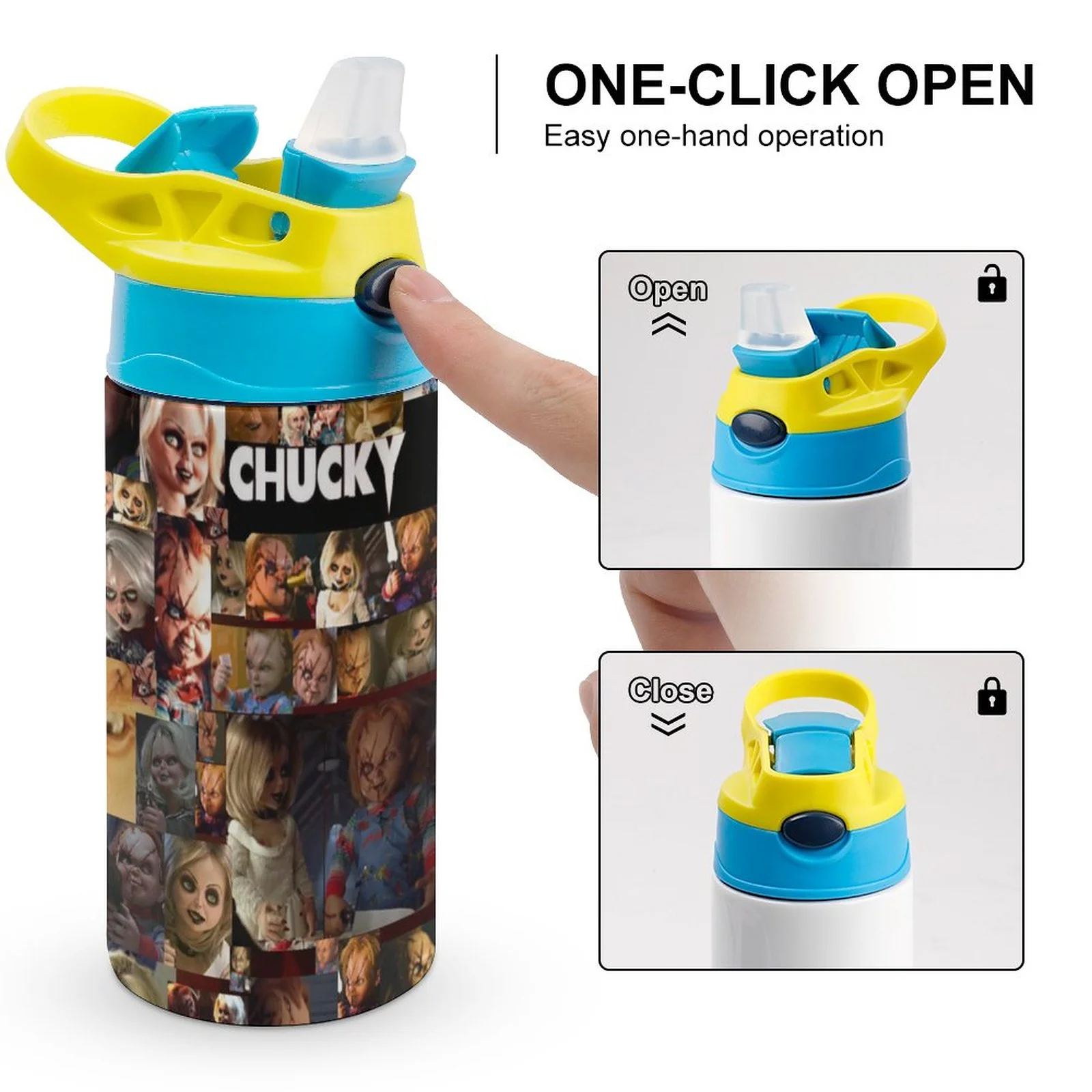 Chucky Characters Kid's Insulated Water Bottle With Straw Vacuum Stainless Steel Cup Leak-Proof Children Toddler Thermoses