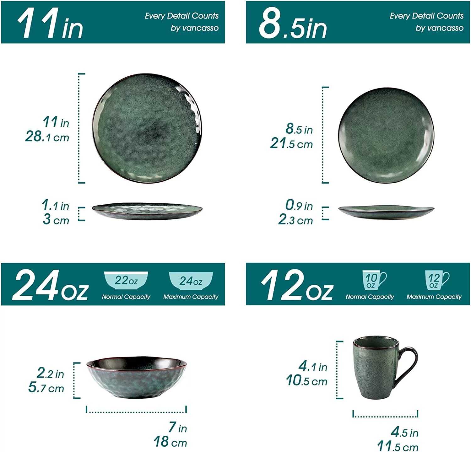12 Pieces Blue-Green Dinnerware Set, Reactive Change Glaze Dinner Set, Plates and Bowls Set