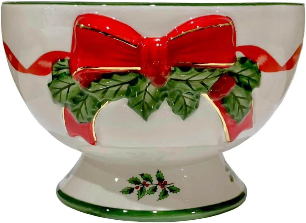 Spode Christmas Tree Ribbon Nut Bowl, 6 Inch Serving Bowl for Candies, Nuts, or Desserts  Decorative Bowl for Christmas and Holiday Season