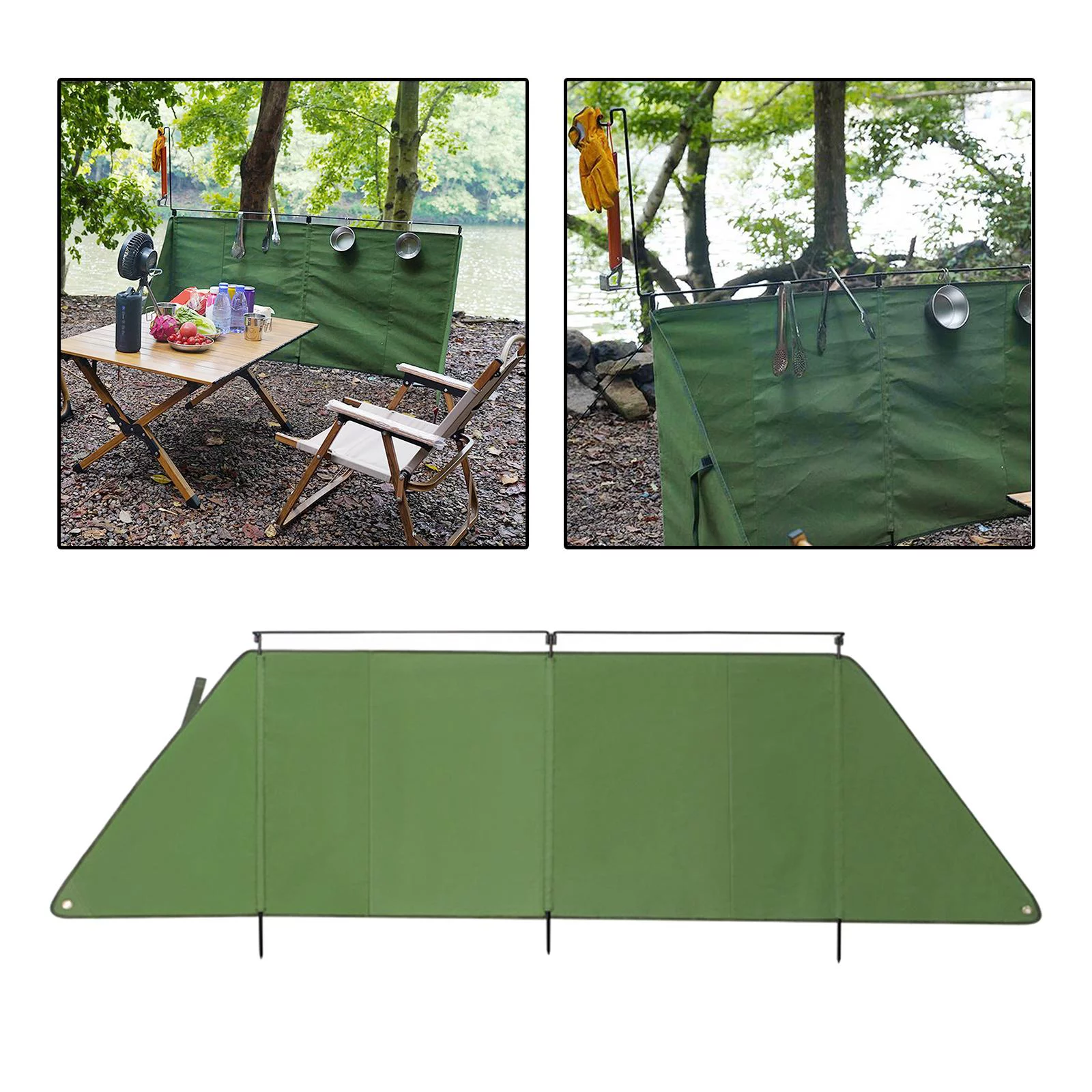 Camping Campfire Windshield, Folding Green Windproof Cloth Windscreen Equipment Hiking Barbecue Picnic Grills