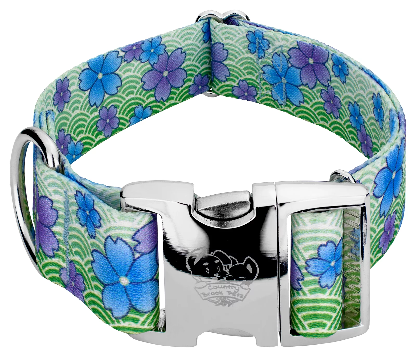 Country Brook Petz® 1 1/2 inch Premium Blue April Blossoms Dog Collar, Large
