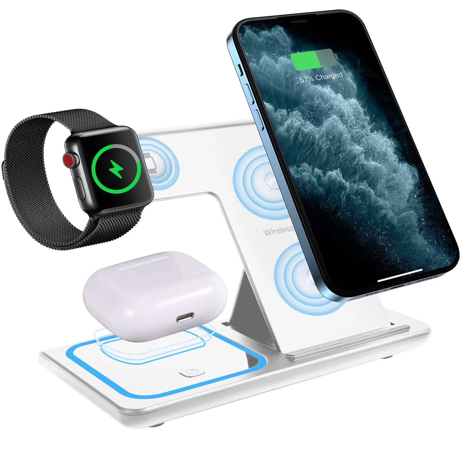 Wireless Charger, SUPER JOY 3 in 1 Foldable & Portable Wireless Charging Station with 18W Adapter for Apple iPhone/iWatch/Airpods, White