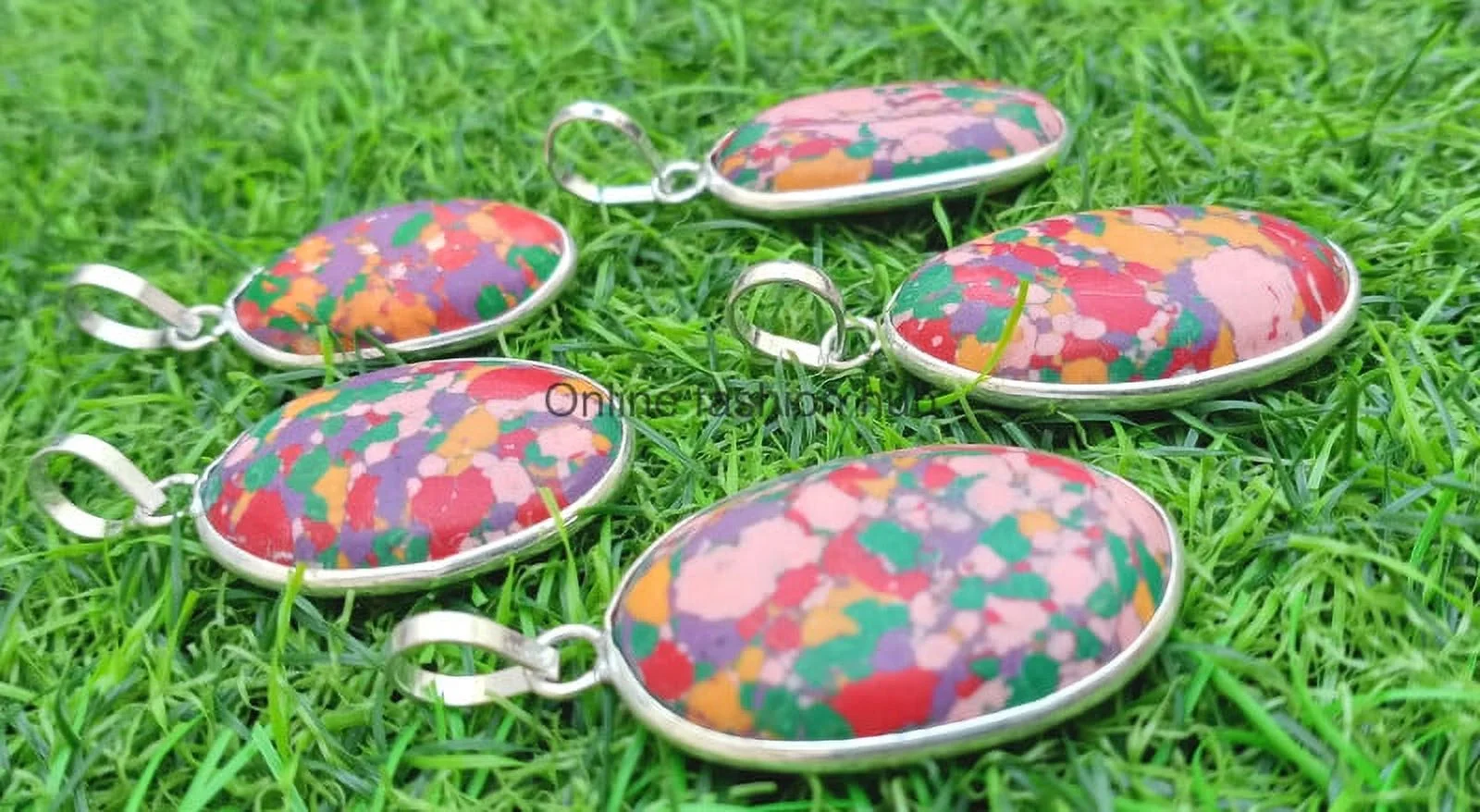 Ballon Jasper Gemstone 925 Sterling Silver Plated Handmade Pendant 5 pcs