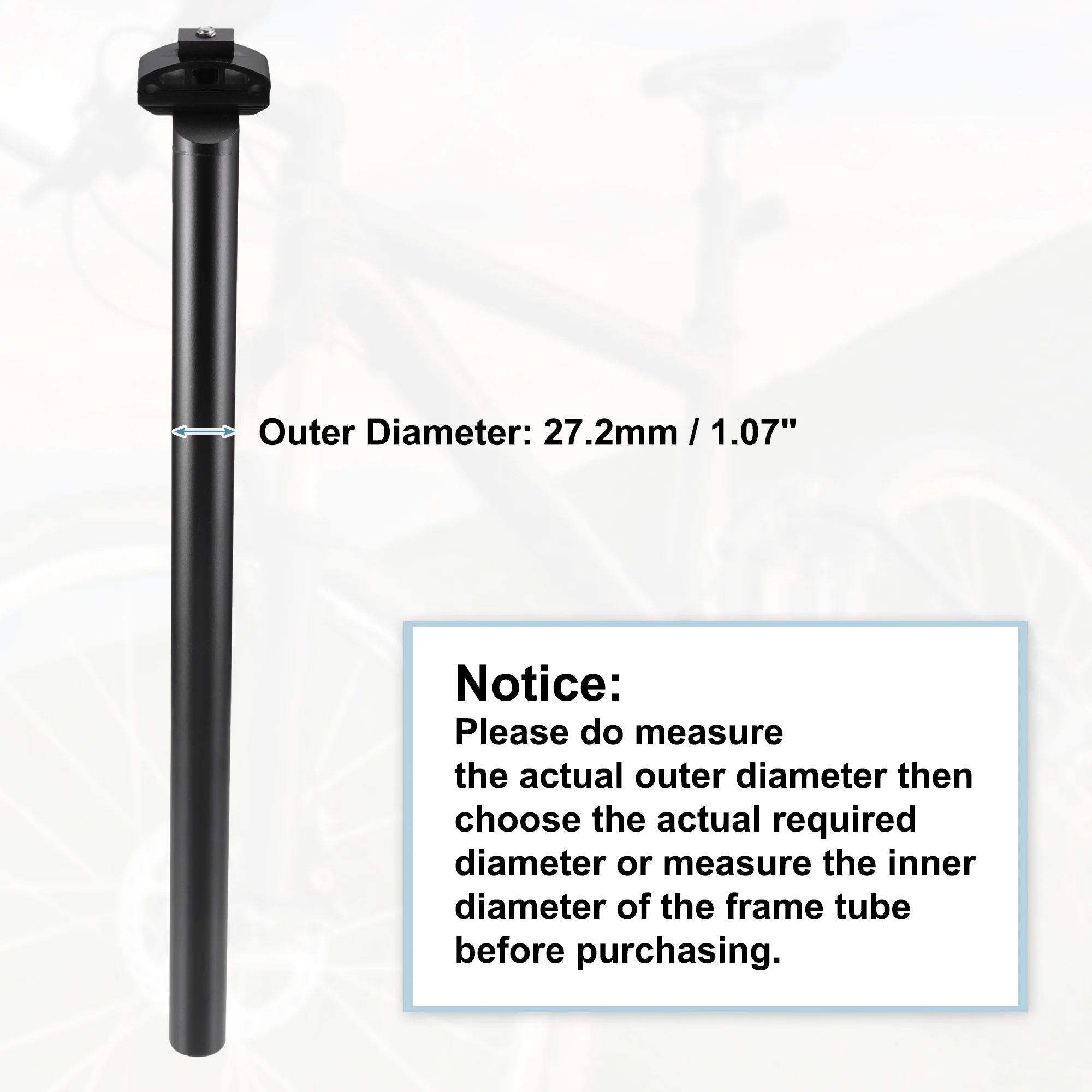 Unique Bargains 27.2x450mm Bike Seat Post Aluminum Alloy Bicycle Seatpost Saddle Pole Road Bike Seat Tube Mount Black