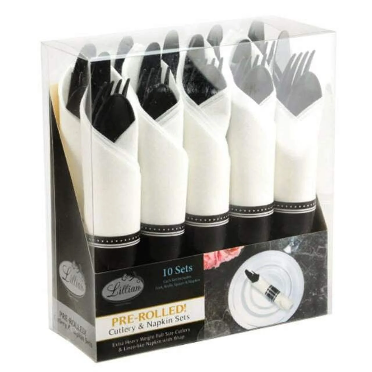 Lillian Pack of 10 Sets Pre-Rolled Cutlery And Napkin Set (Qty 3)