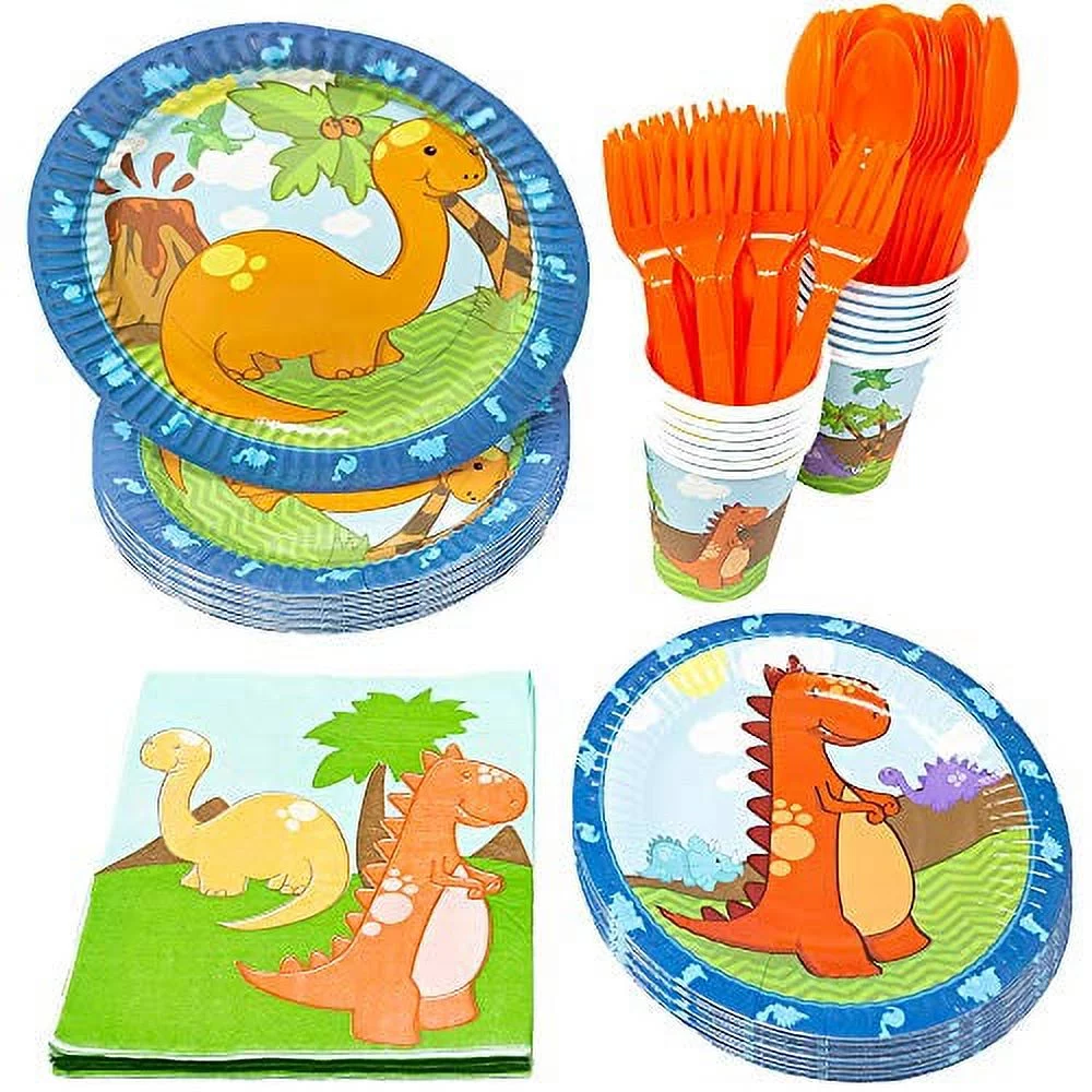 Blue Orchards Little Dinosaur Party Supplies Packs (113+ Pieces for 16 Guests!), 1st Birthday Tableware, Dinosaur Party Supplies, Dinosaur Baby Shower Supplies