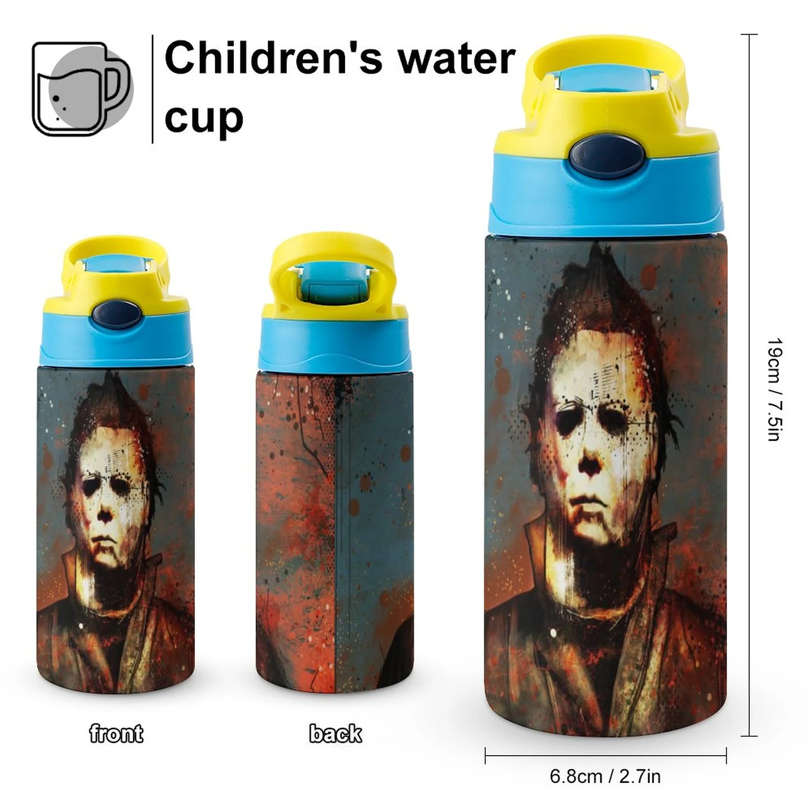 Michael Myers Film Kid's Insulated Water Bottle With Straw Vacuum Stainless Steel Cup Leak-Proof Children Toddler Thermoses