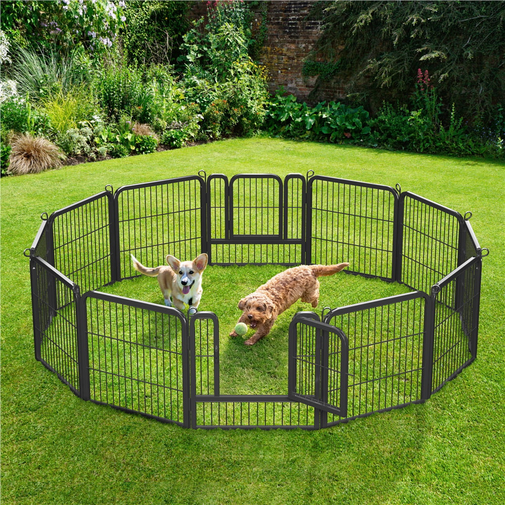Topeakmart 25″ Tall 12 Panels Heavy Duty Dog Playpen with Door, Black