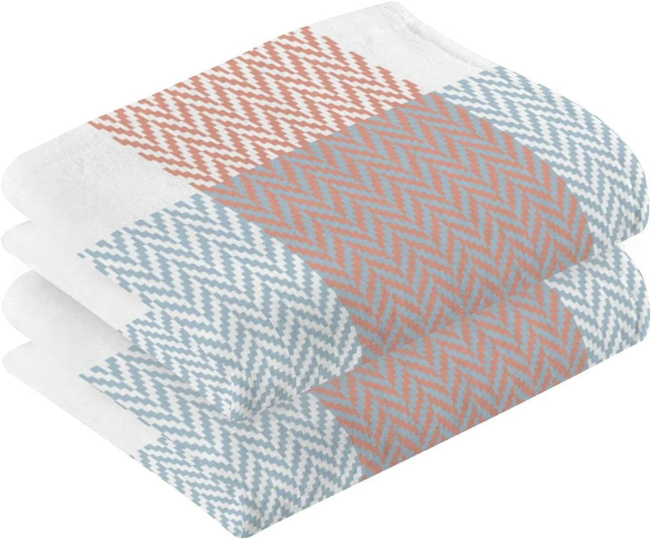 GZHJMY Blue and Orange Plaid Two Sets of Cotton Towels, Delicate and Soft, Suitable for Kitchen Towels, Beach Vacations, Swimming Pool Surfing, Spa and Gym Sports (16x28In)