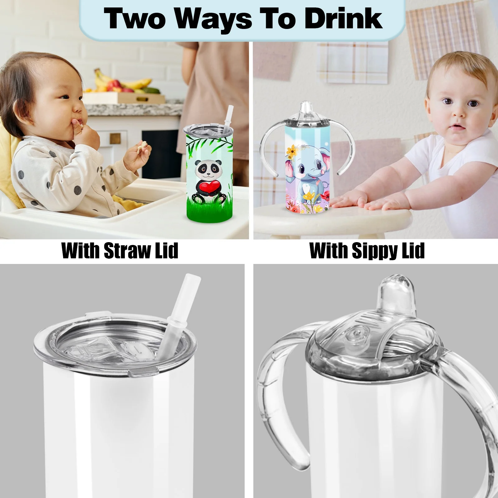 12 Oz Sublimation Sippy Cup Tumblers Blank With Handles, Stainless Steel Insulated Sublimation Kids Cup Bulk, Sublimation Toddler Water Bottle, Individually Boxed (6 Pack)