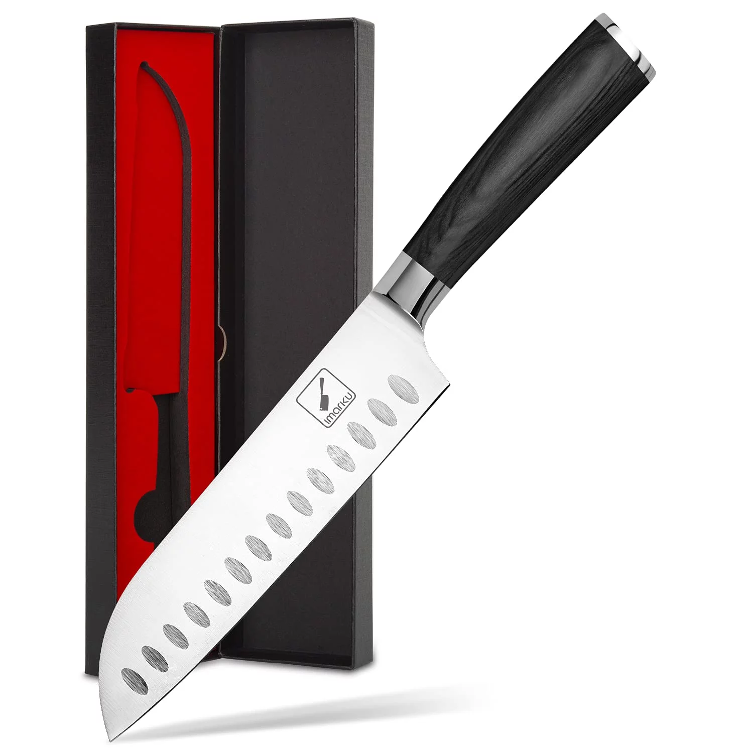 imarku | 7-inch Santoku Knife  Japanese Chef Knife German HC Stainless Steel 7Cr17Mov Ergonomic Pakkawood Handle Kitchen Knife - Black