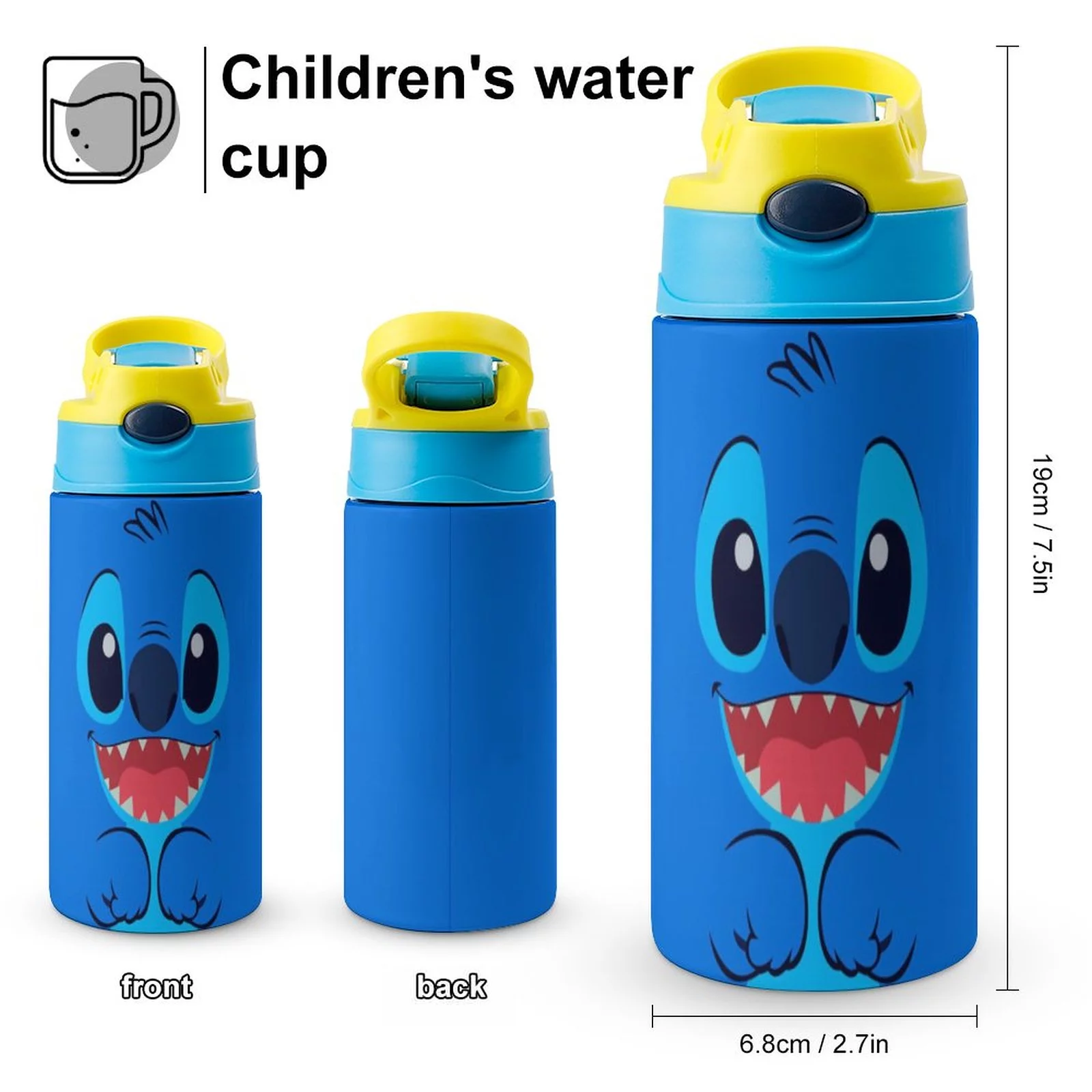 Stitch Blue Face Children's Water Bottle Vacuum Insulated Stainless Steel Cup With Straw Toddler Thermoses