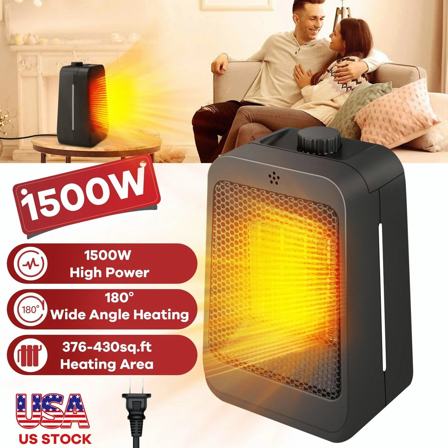 1500W Portable Electric Space Heater Garage Hot Air Fan for Indoor Large Room US