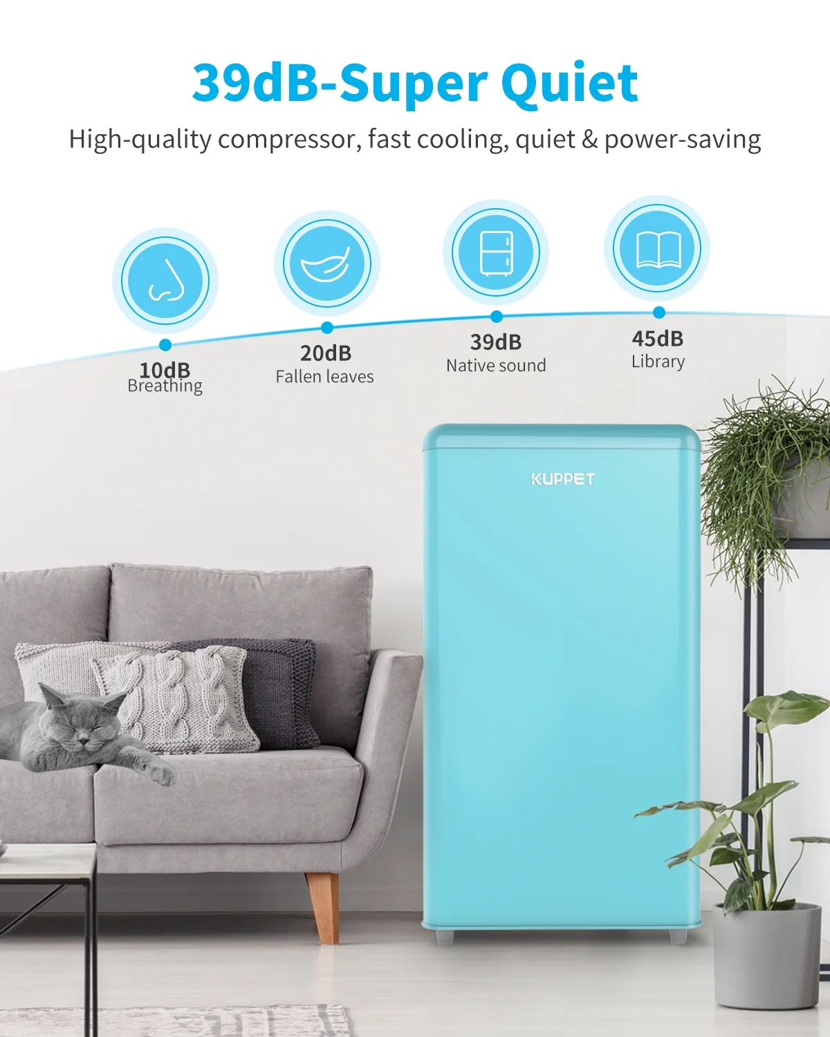 KUPPET Compact Refrigerator, Mini fridge with Thermostat Adjustable for Bedroom, Drom, Apartment, Garage, Office, Single Door Mini Fridge, 3.5 Cu.Ft (Blue)