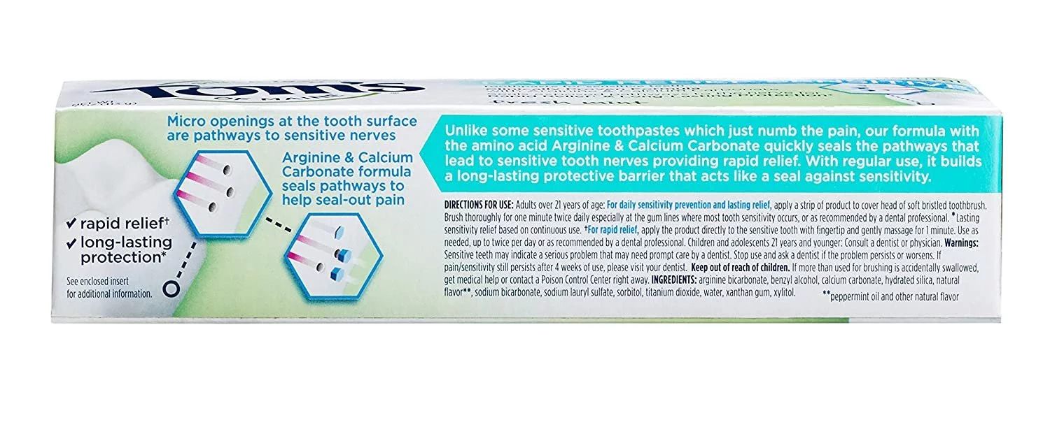 Tom's of Maine Fluoride-Free Rapid Relief Sensitive Natural Toothpaste, Fresh Mint, 4 Ounce, 3-Pack