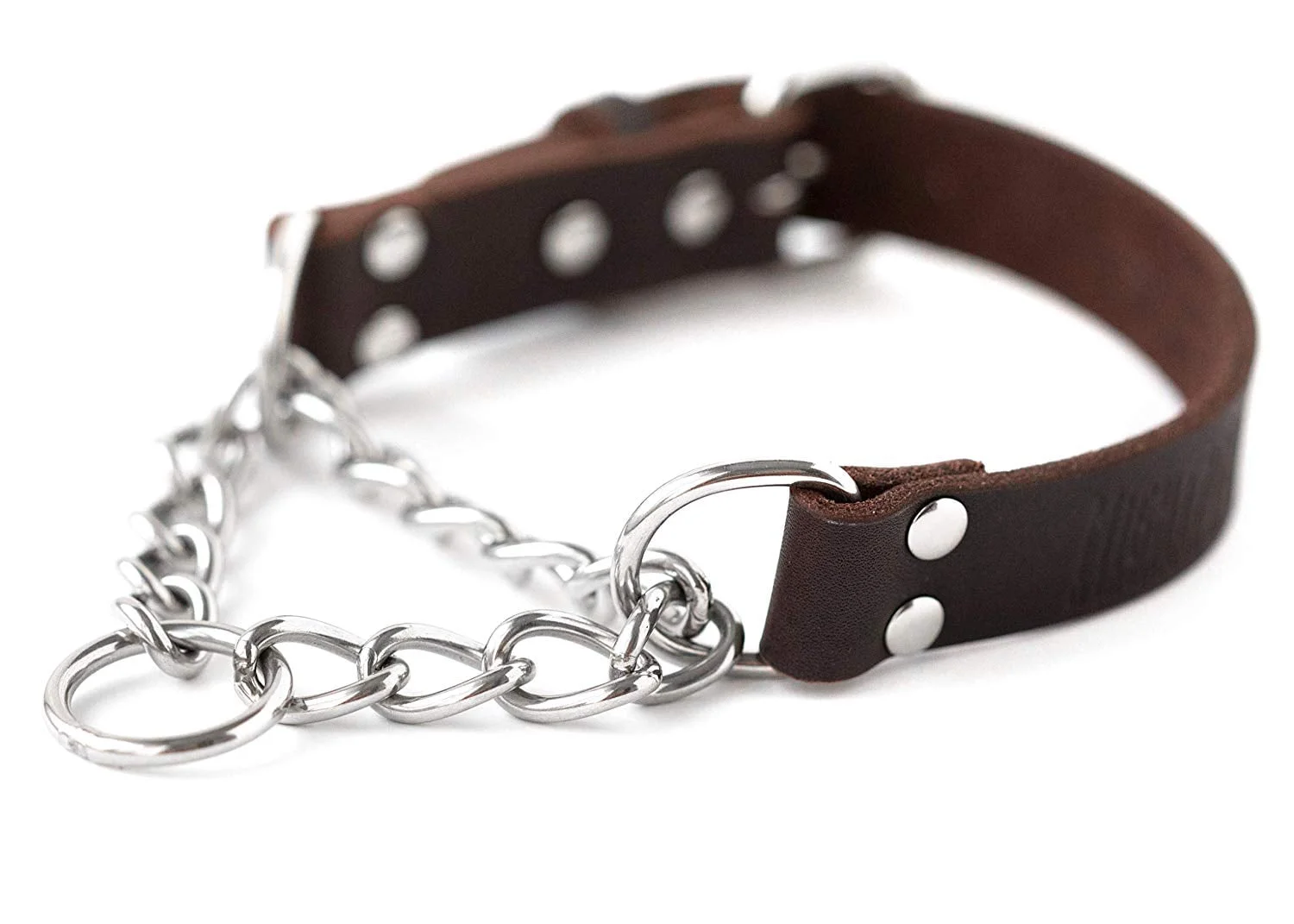 Mighty Paw Leather Training Collar, Martingale Collar, Stainless Steel Chain - Limited Chain Cinch Collar