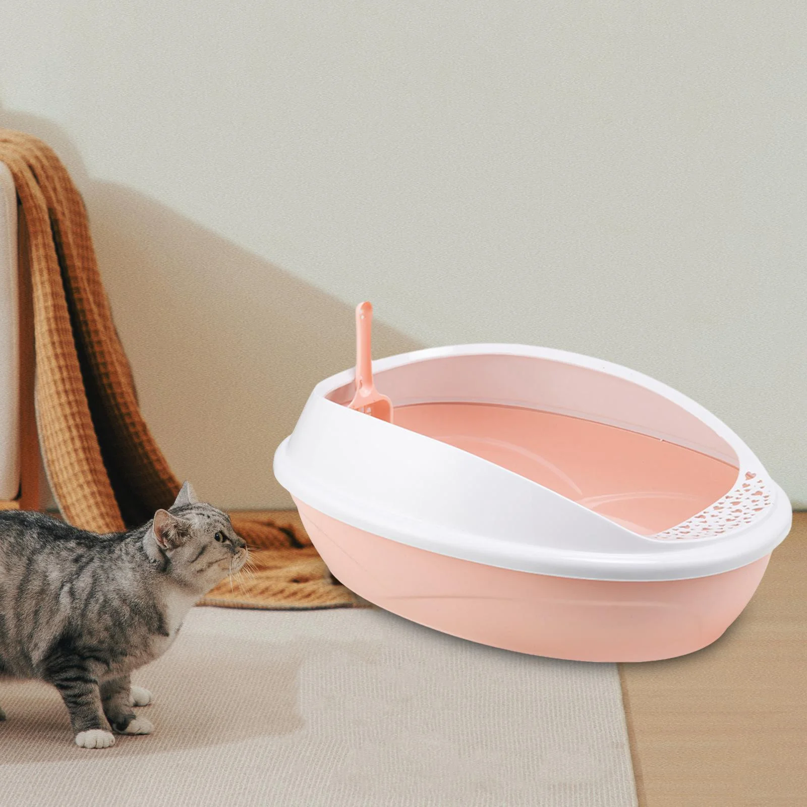 Open Top Pet Litter Tray Cat Sand Box Cats Litter Container Cat Litter Basin Pink