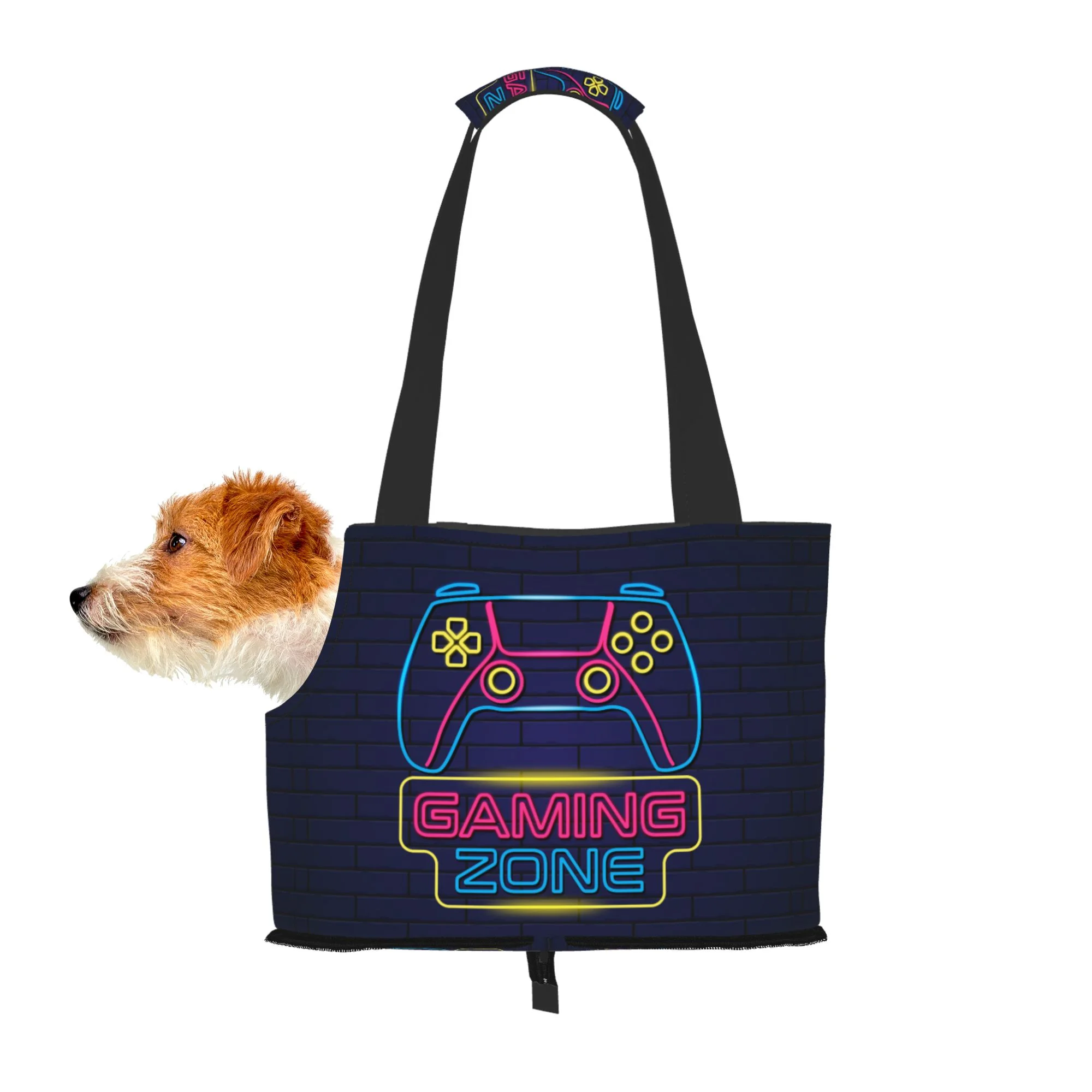 TEQUAN Foldable Dog Purse Carrier, Collapsible Neon Style Gaming Zone Prints Pet Travel Tote Bag for Small Cat Puppy, Waterproof Dog Soft-Sided Carriers
