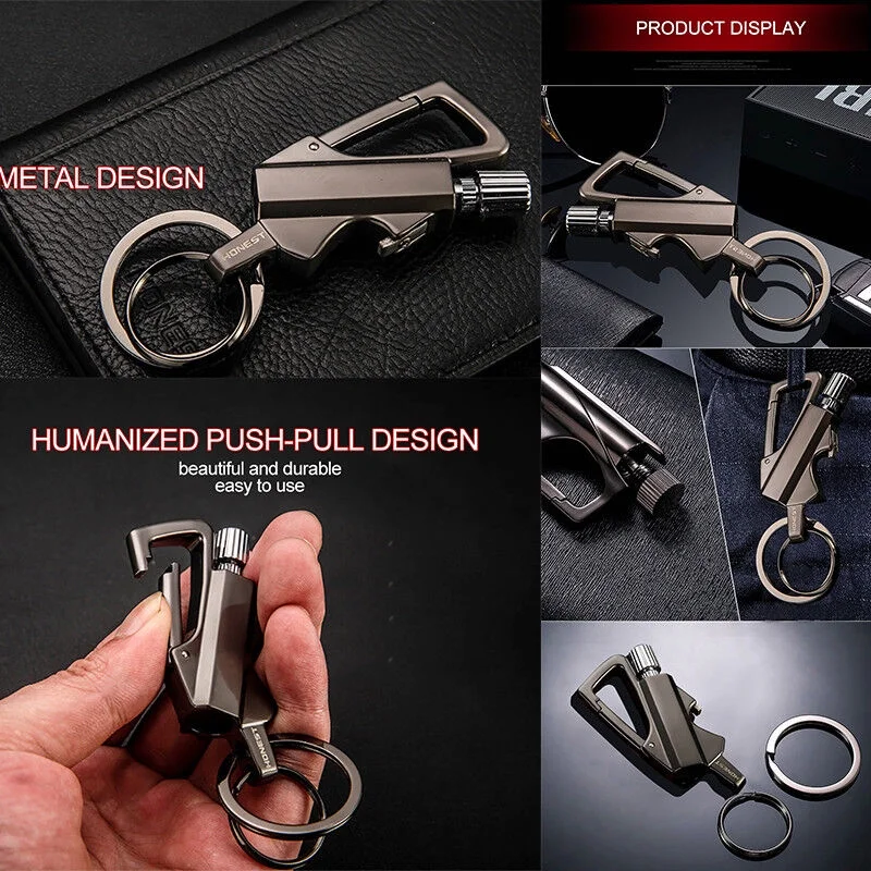 Lighter Metal Carabiner Bottle Opener Keychain Flint Fire Starter Permanent