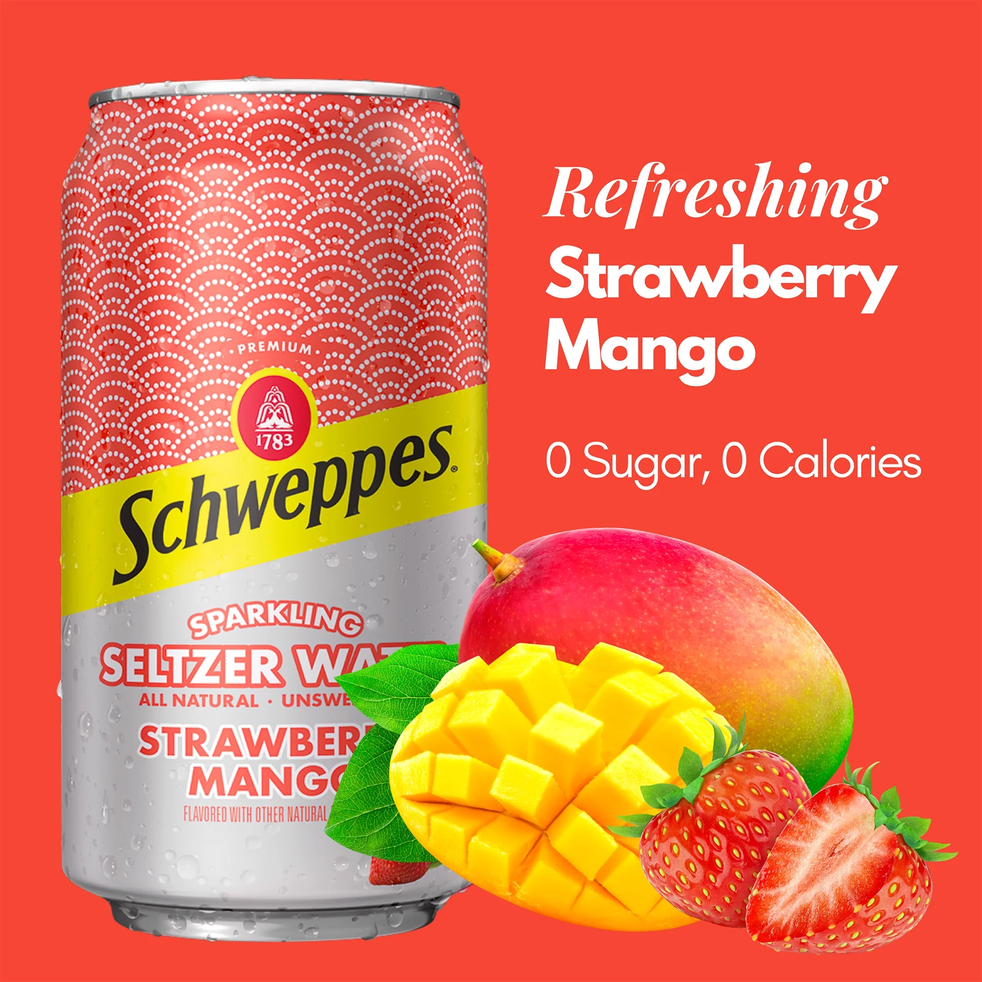 Schweppes Strawberry Mango Sparkling Seltzer Water - 24, 12oz cans - Juicy Mango Flavor - Perfect Alone or Mixed - 24 Pack