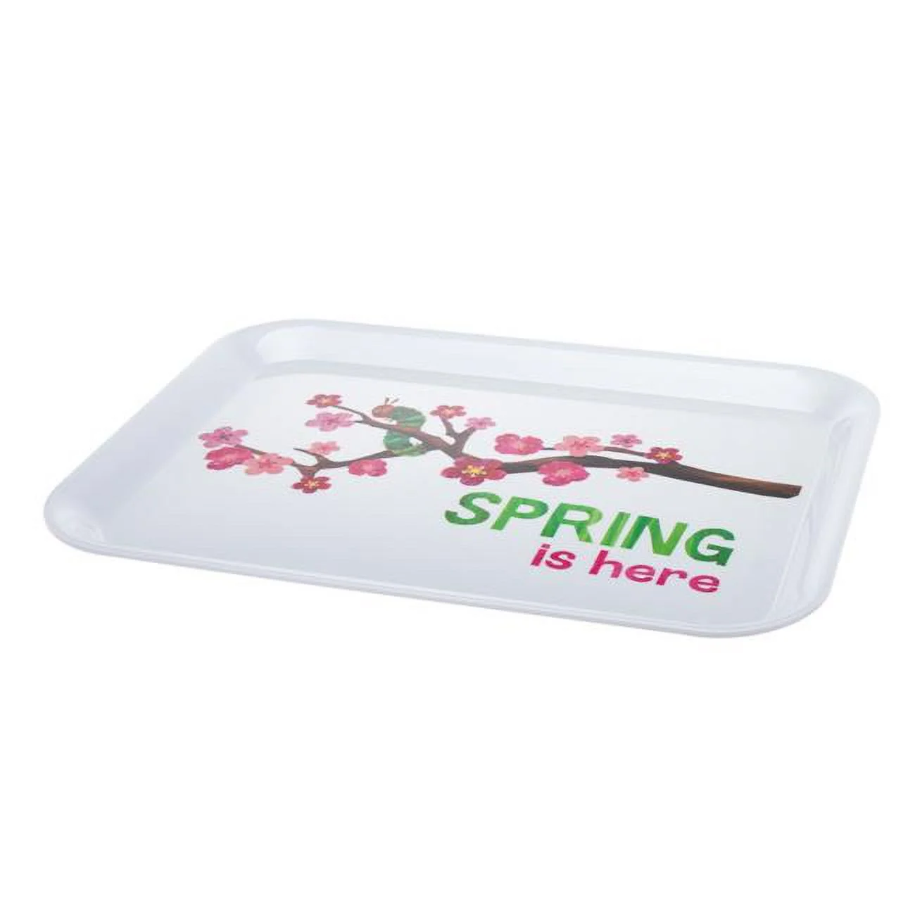 HomeRoots 517508 15 in. Rectangular Spring Floral Melamine Platter, White