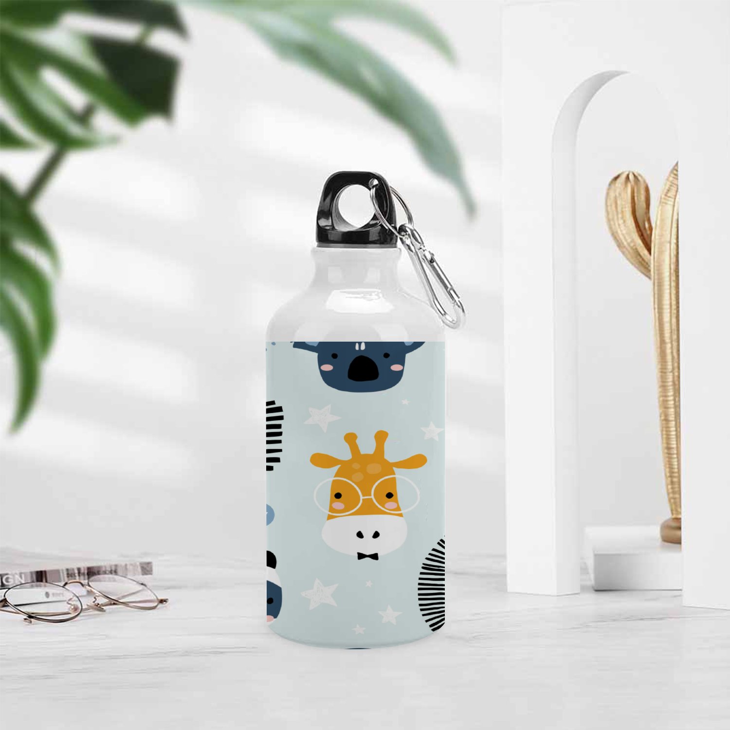 SKYSONIC 400ml Sport Aluminum Water Bottle,Animals Faces,Sport Multipack Leak Proof Easy Carry Travel Bottle with Twist Cap for Gym Hiking Camping Running Bike Outdoor