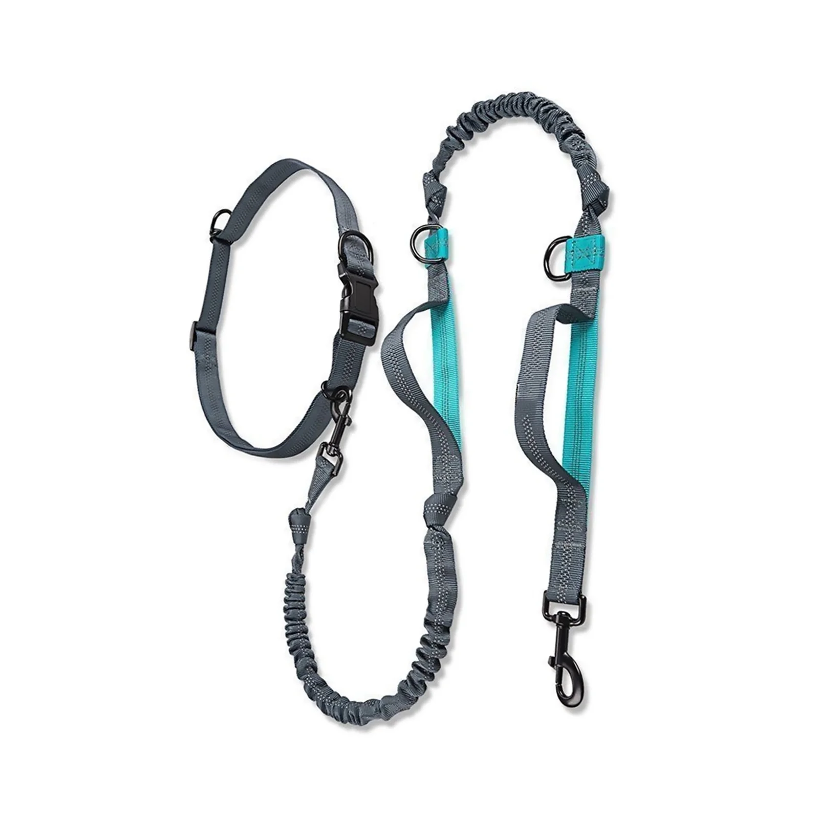 Durable Nylon Dog Leash Reflective Stitching Dual Bungees Adjustable Waist Belt Pet Supplies