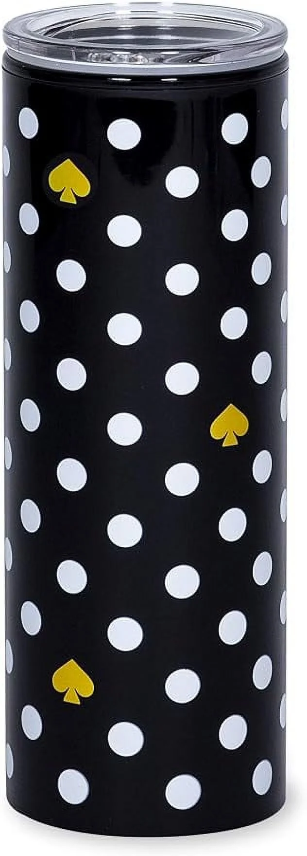 Kate Spade New York 16 Ounce Insulated Travel Mug with Lid, Black Double Wall Thermal Tumbler for Coffee/Tea, Polka Dots